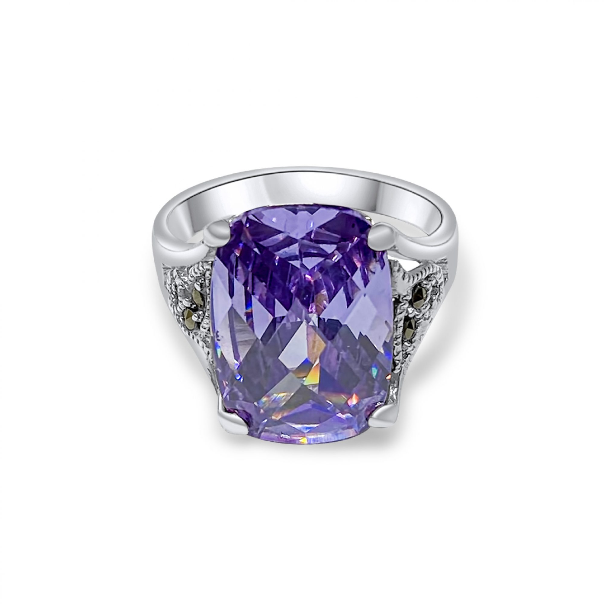 Ring with amethyst stone and marcasites