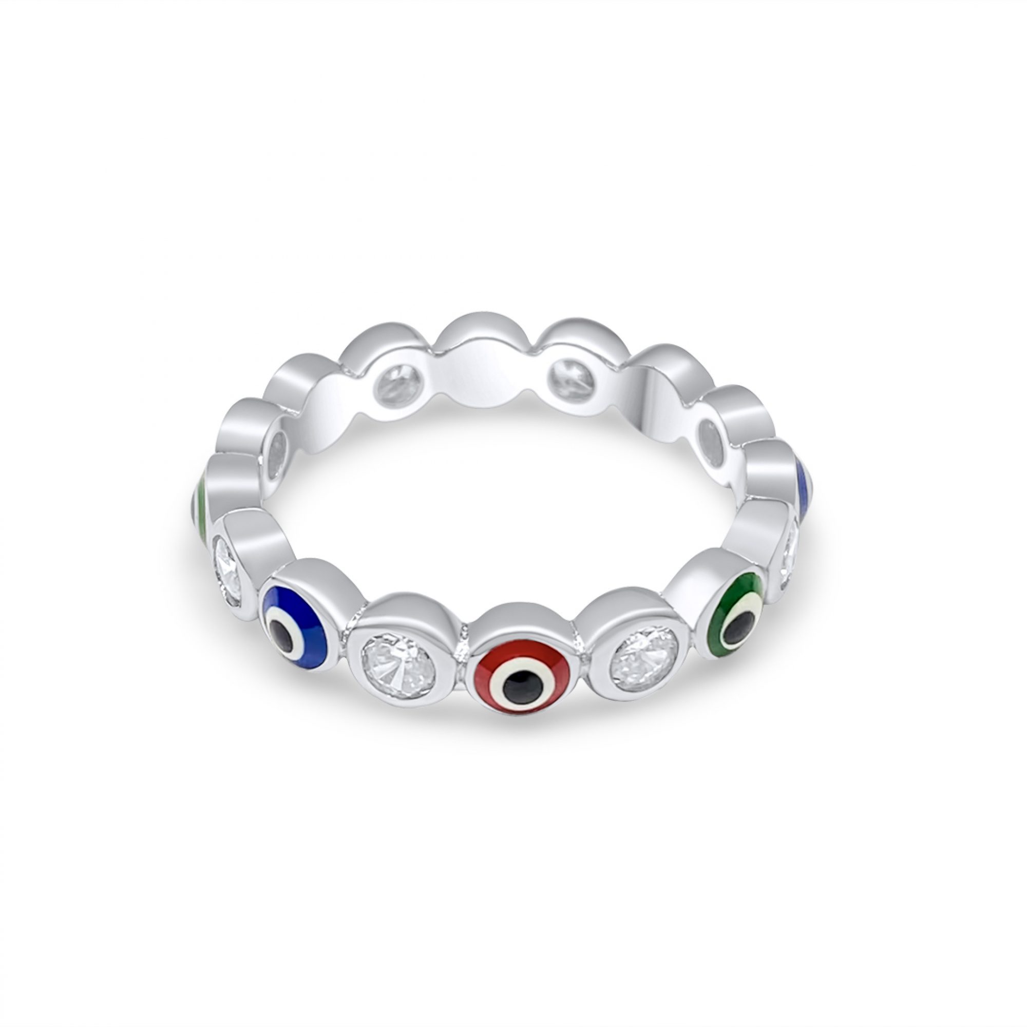 Multi coloured eye ring with zircon stones