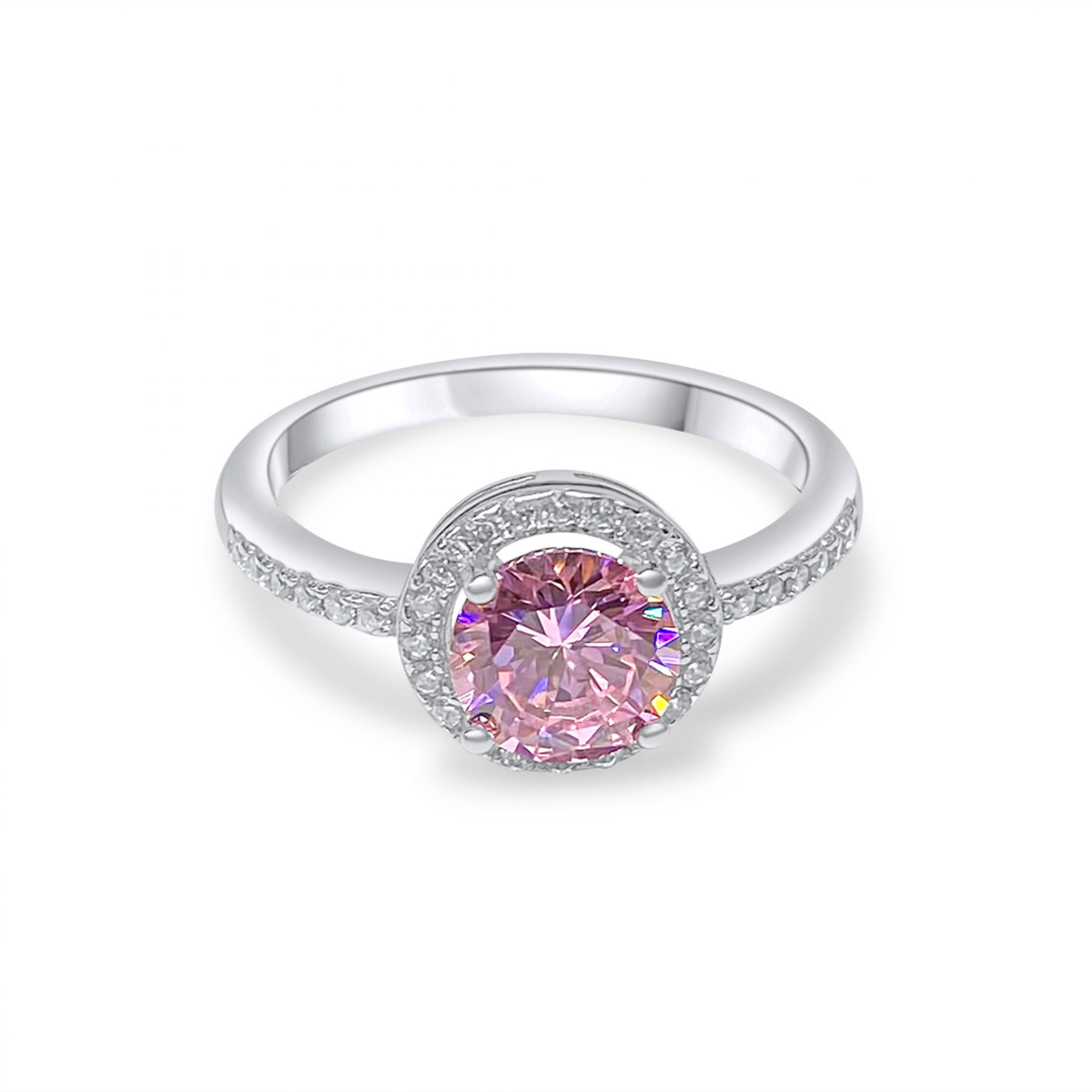 Ring with pink quartz and zircon stones