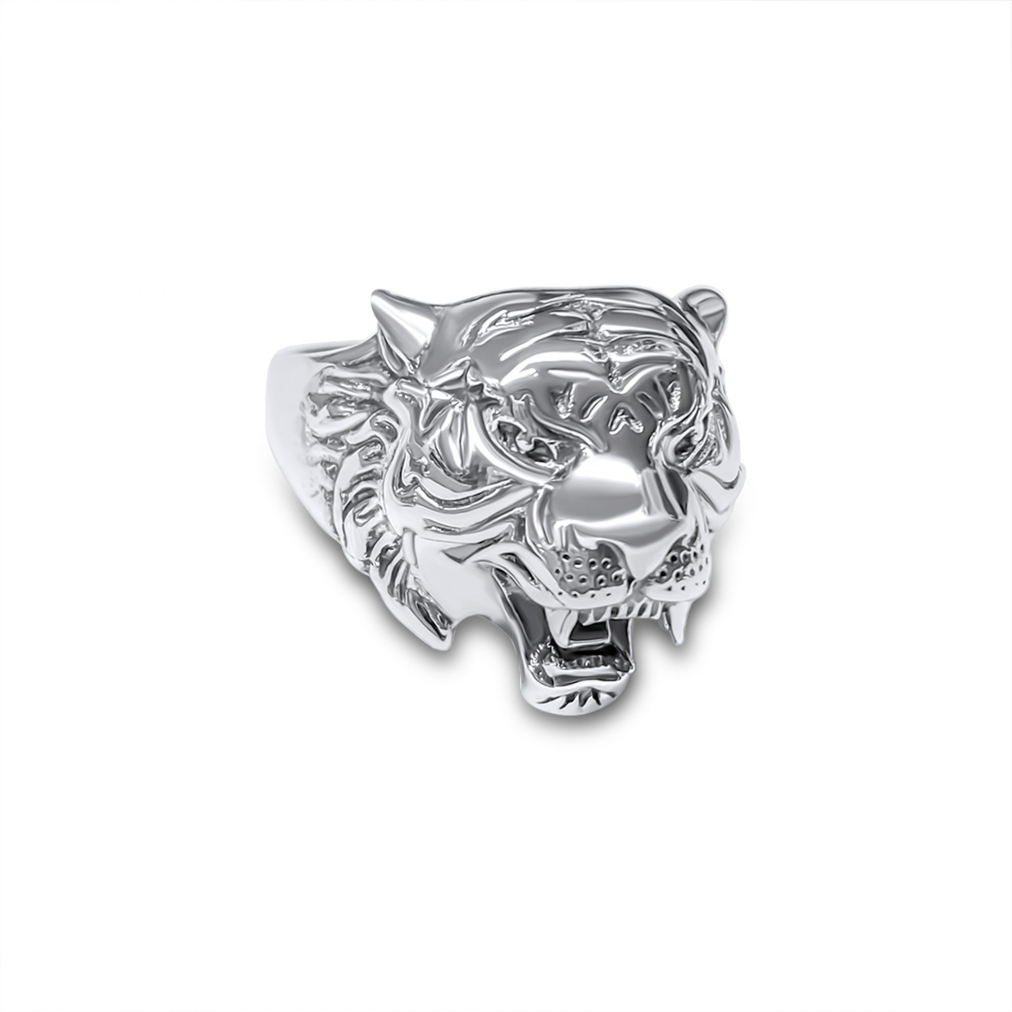 Silver wolf head ring