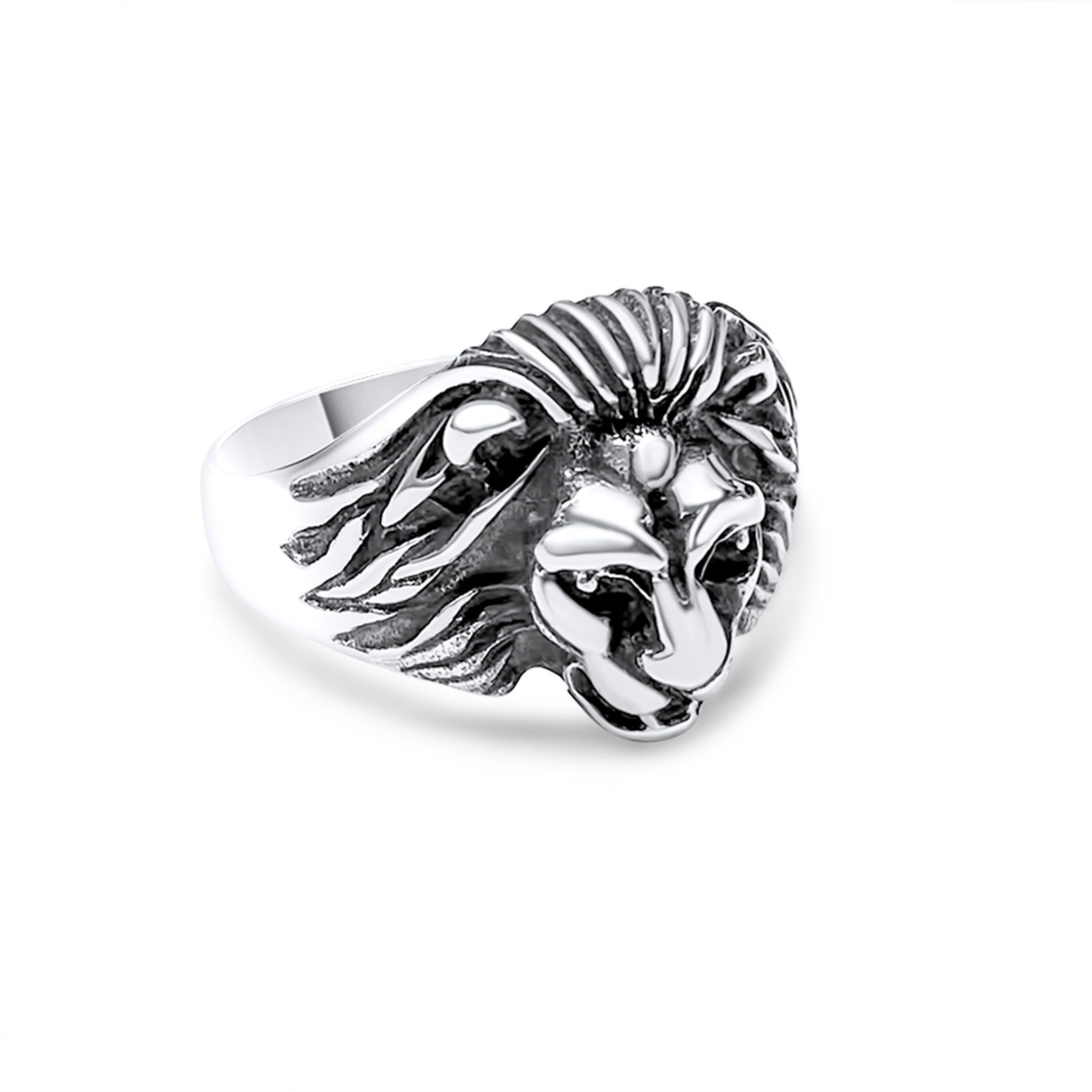 Silver lion head ring