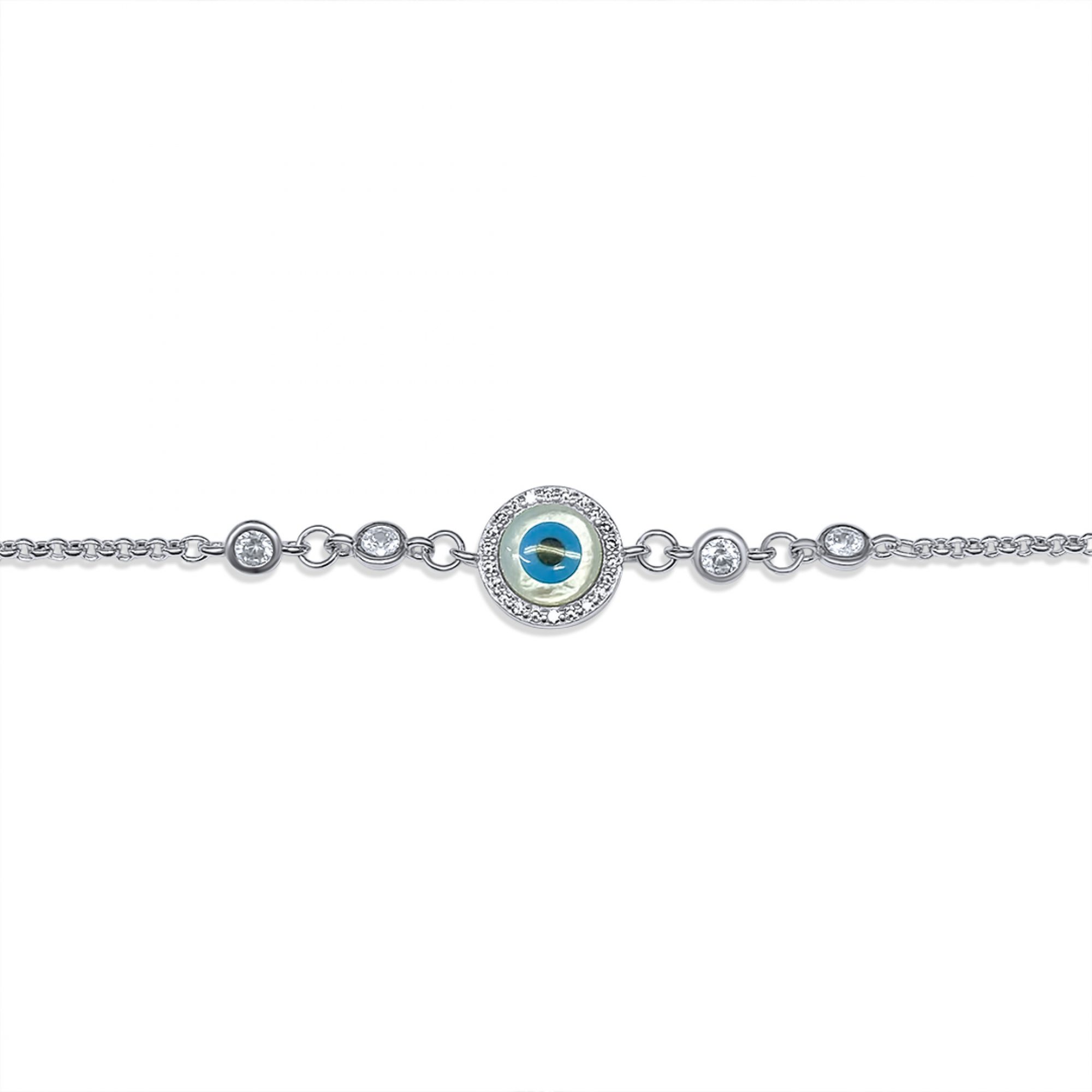 Eye bracelet with mother of pearl and zircon stones
