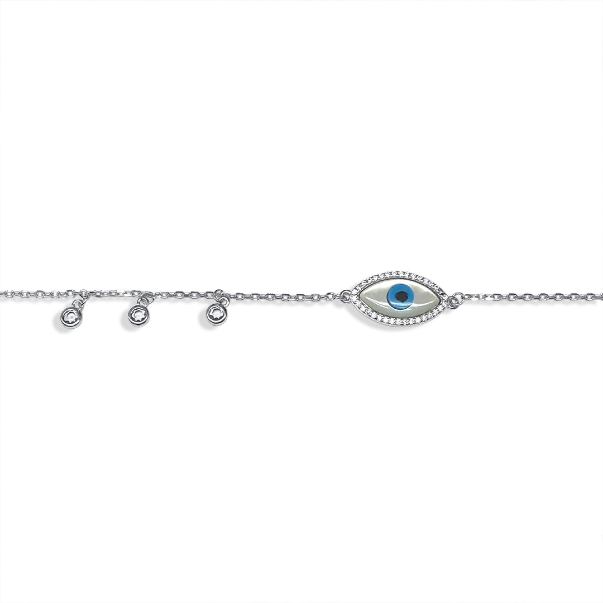 Eye bracelet with mother of pearl and zircon stones