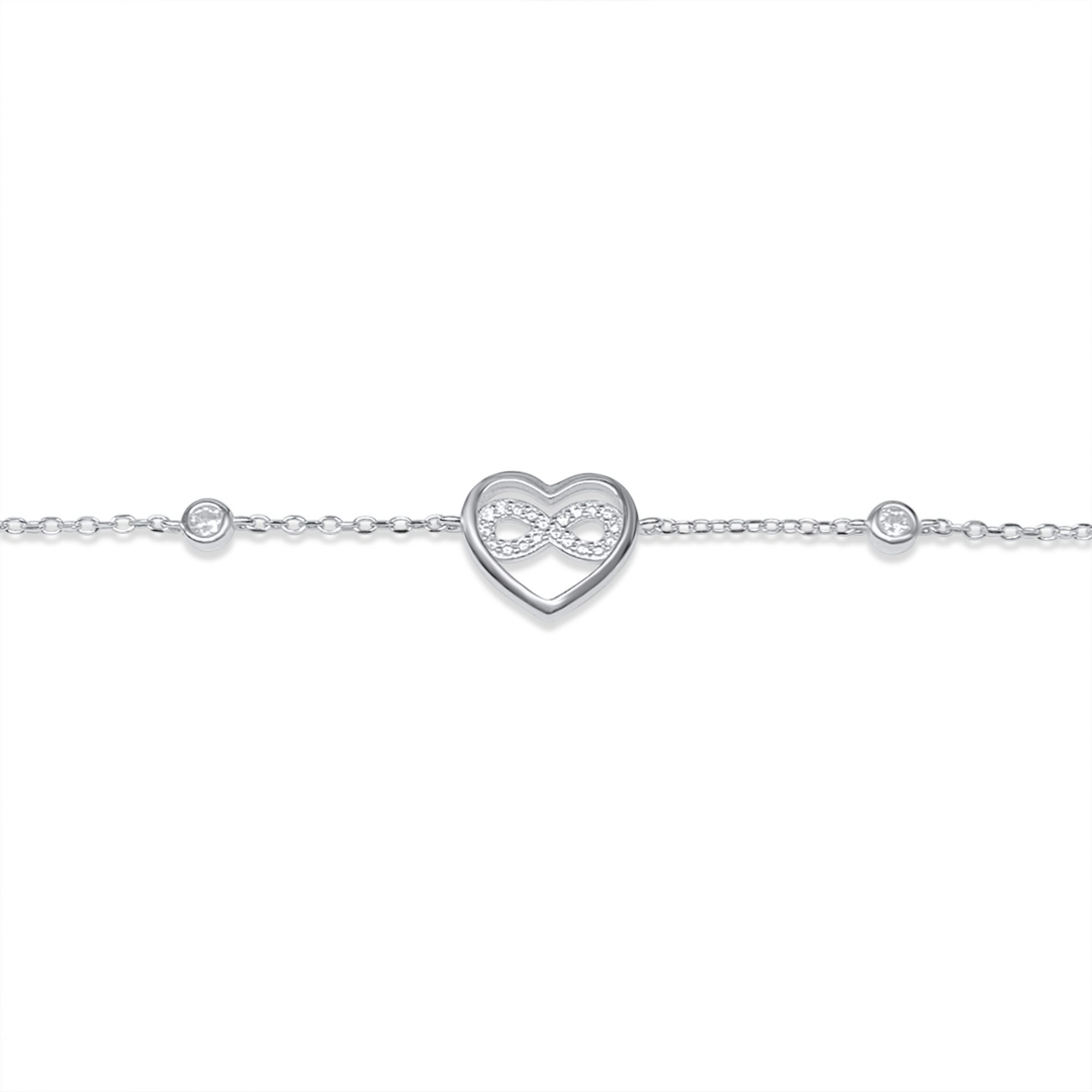 Heart-infinity bracelet with zircon stones