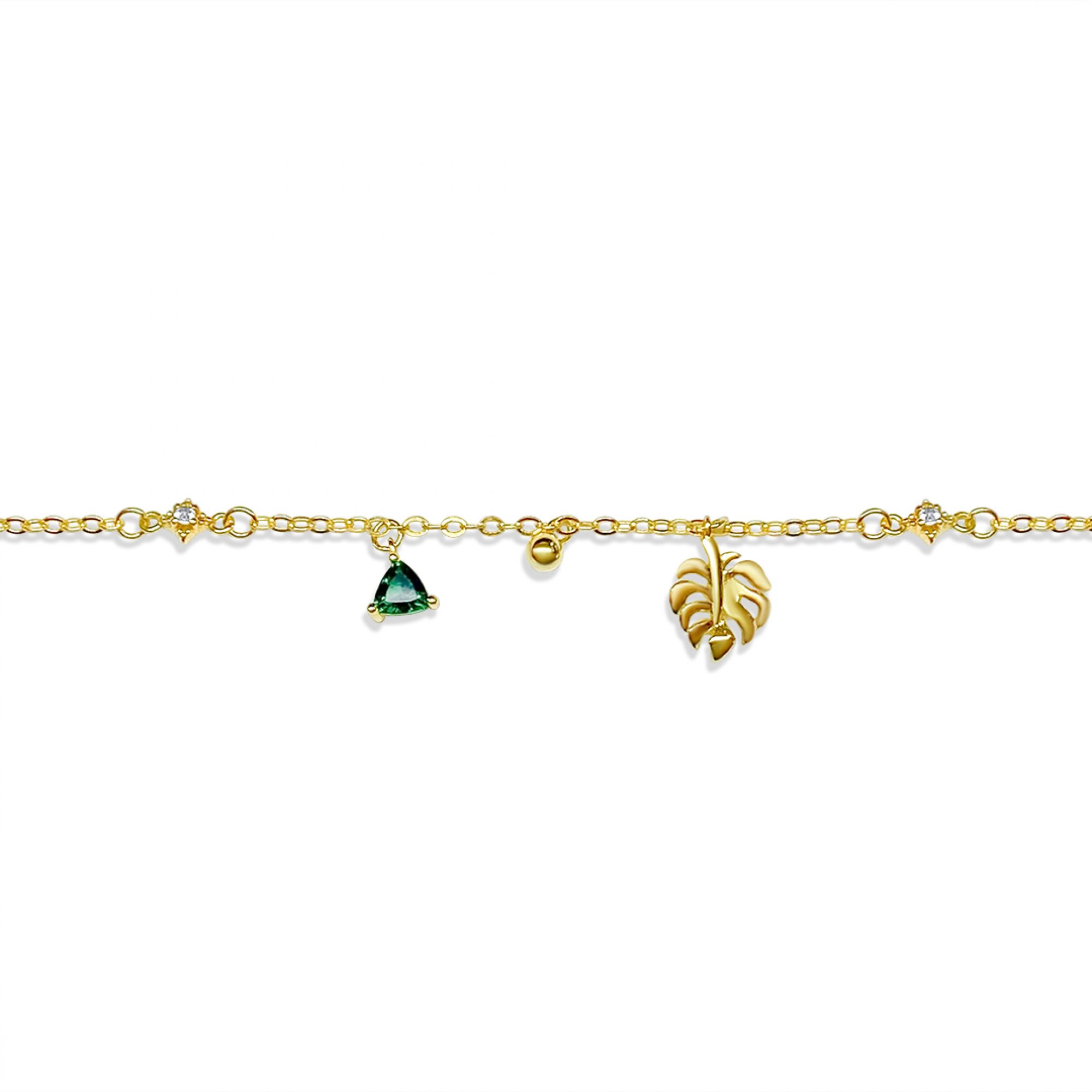 Gold plated bracelet with zircon and emerald stones