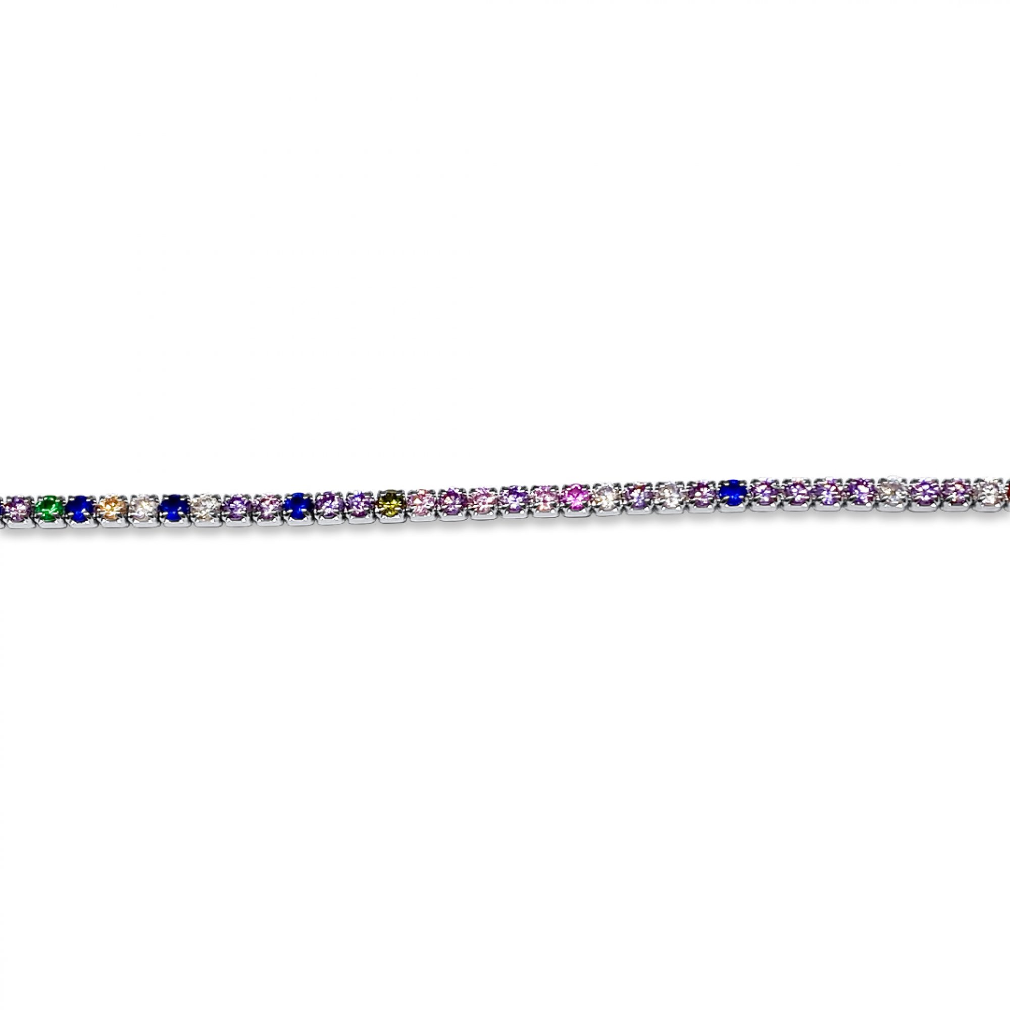 Tennis bracelet with multicoloured zircon stones