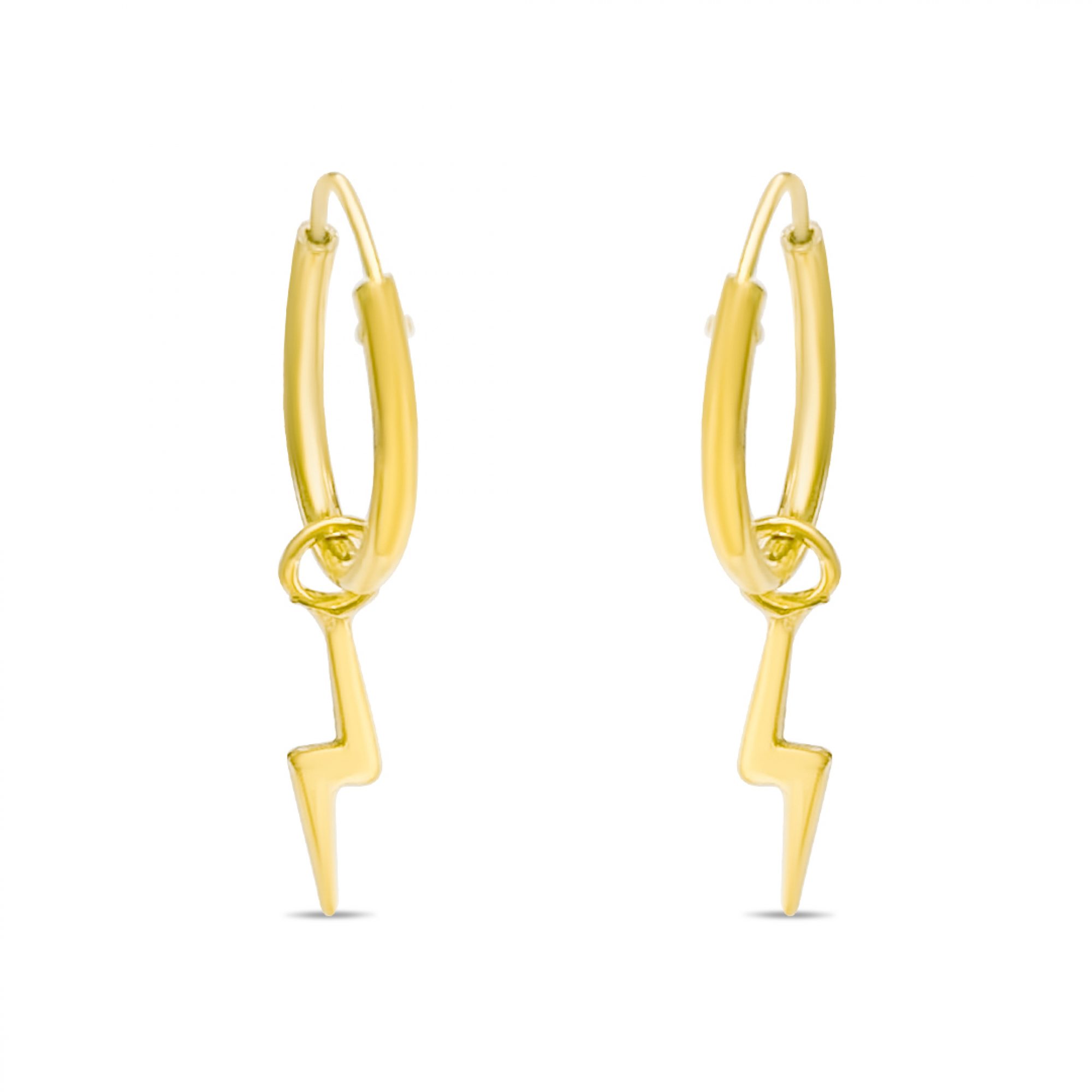 Gold plated earrings with dangle lightning bolt