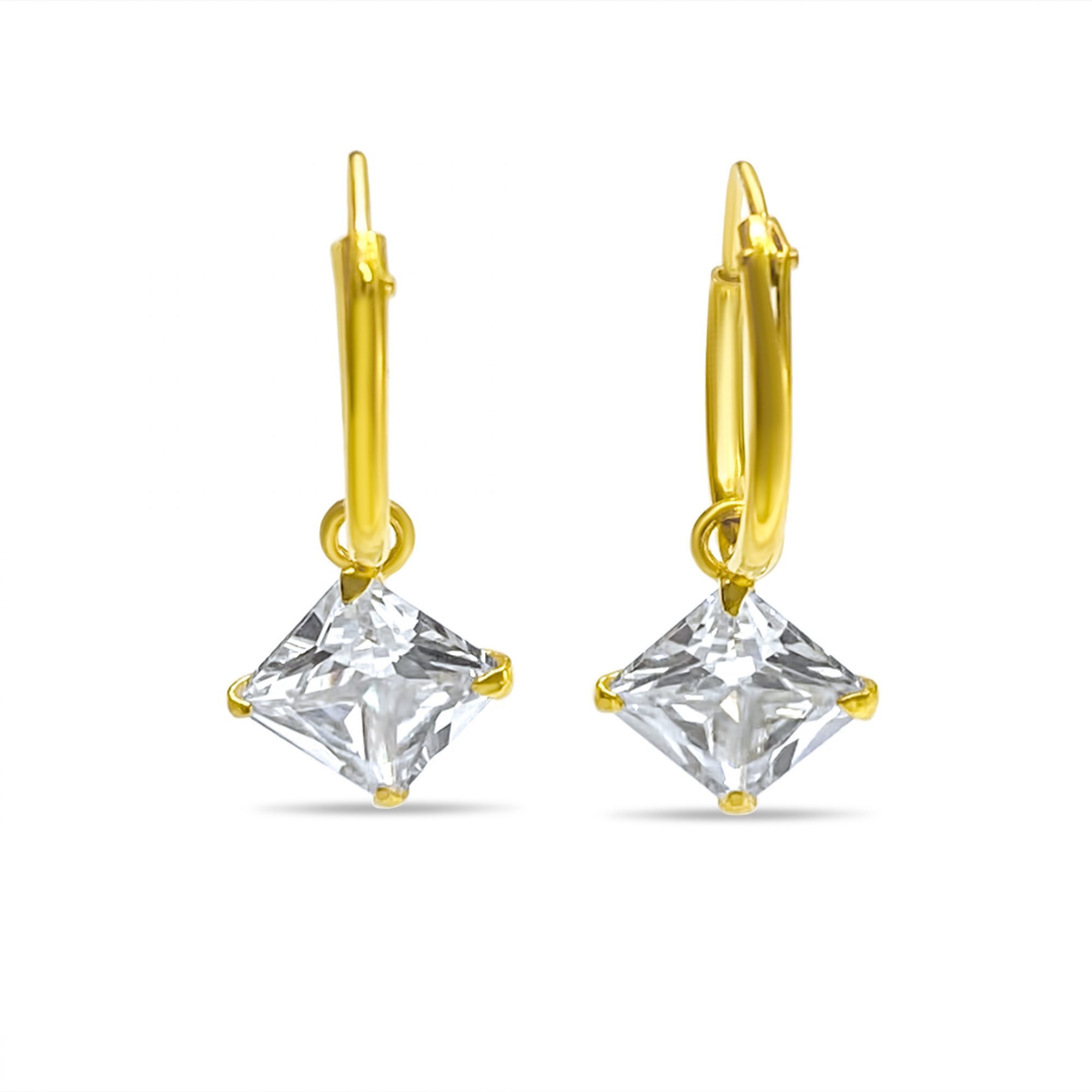 Gold plated earrings with dangle zircon stone