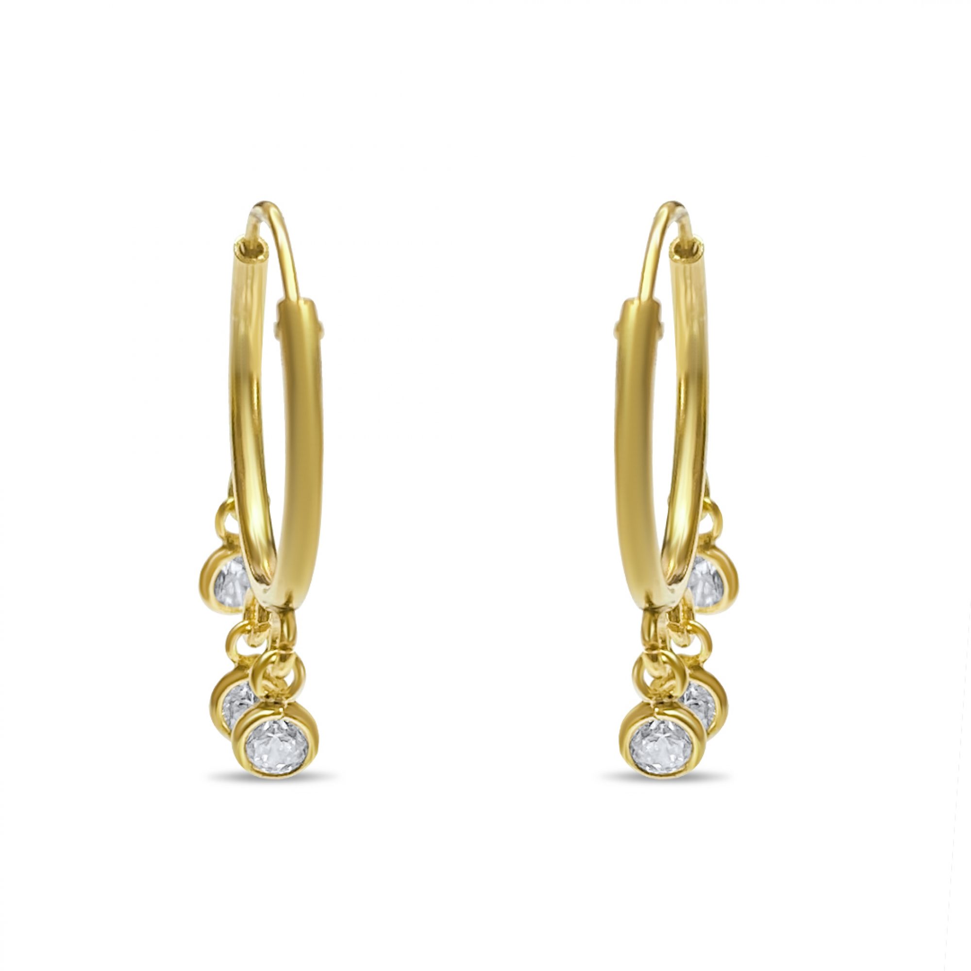 Gold plated earrings with dangle zircon stones