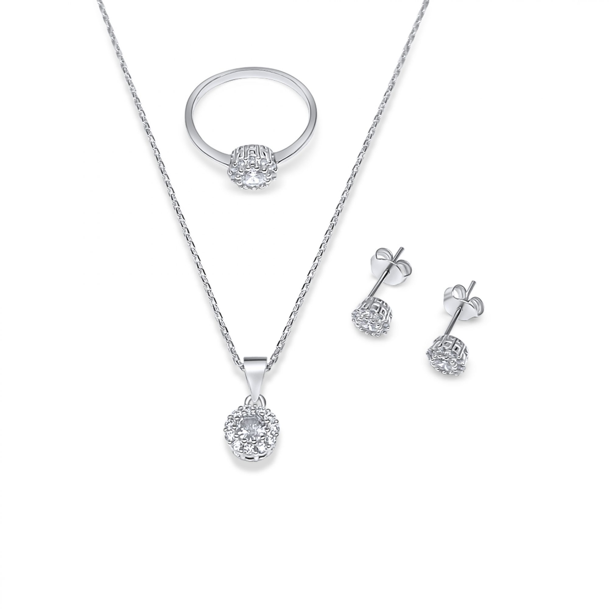 Σετ κολιέ, δαχτυλίδι και σκουλαρίκια καρφωτά με πέτρες ζιργκόν 