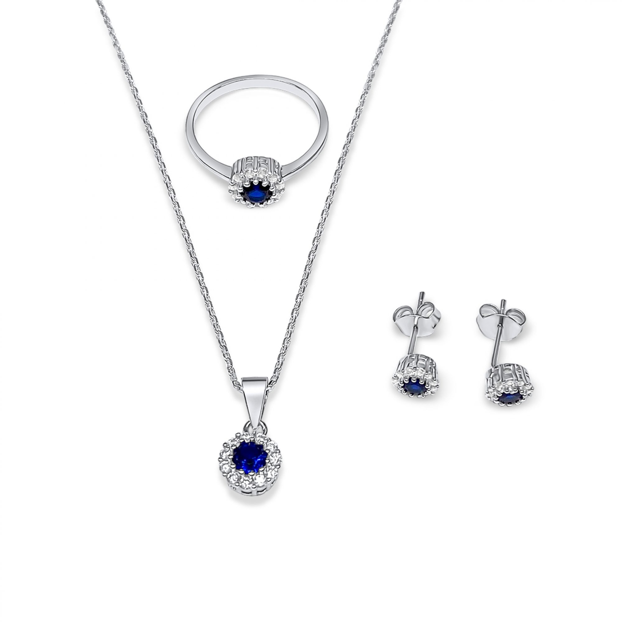 Set with sapphire and zircon stones