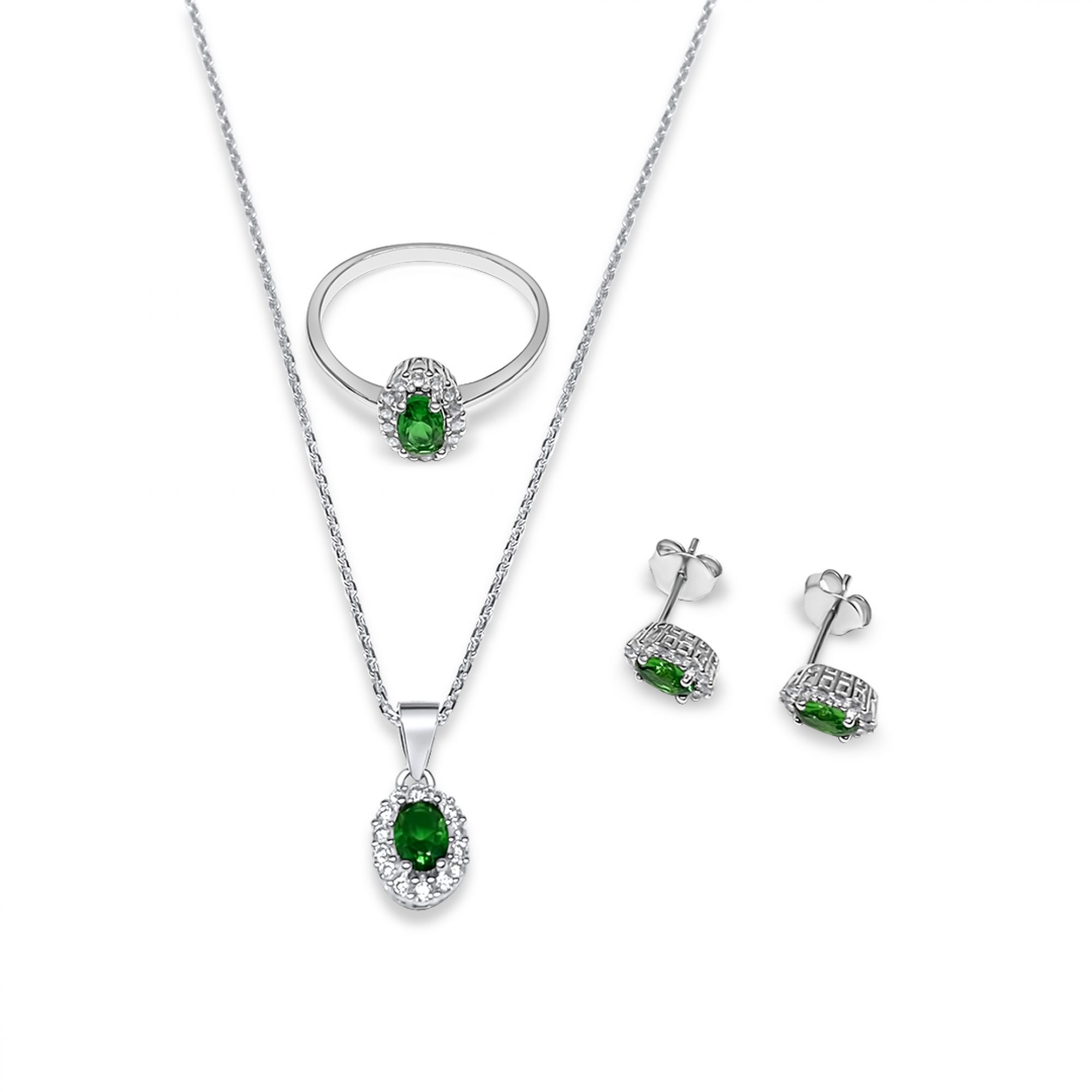 Set with emerald and zircon stones