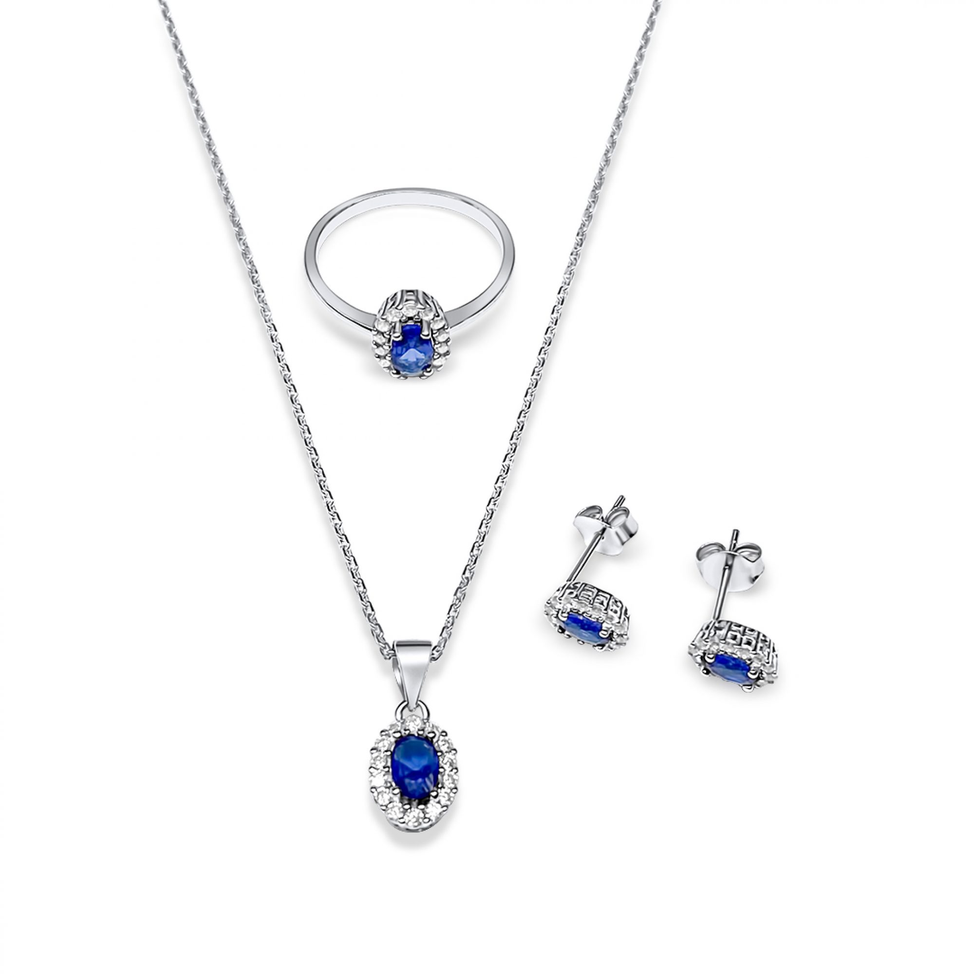 Set with sapphire and zircon stones