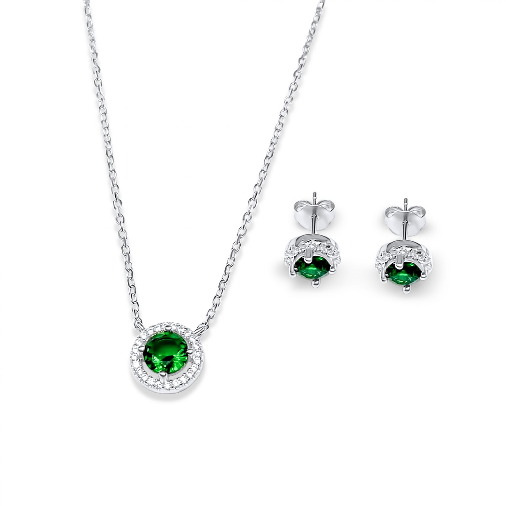 Set with emerald and zircon stones