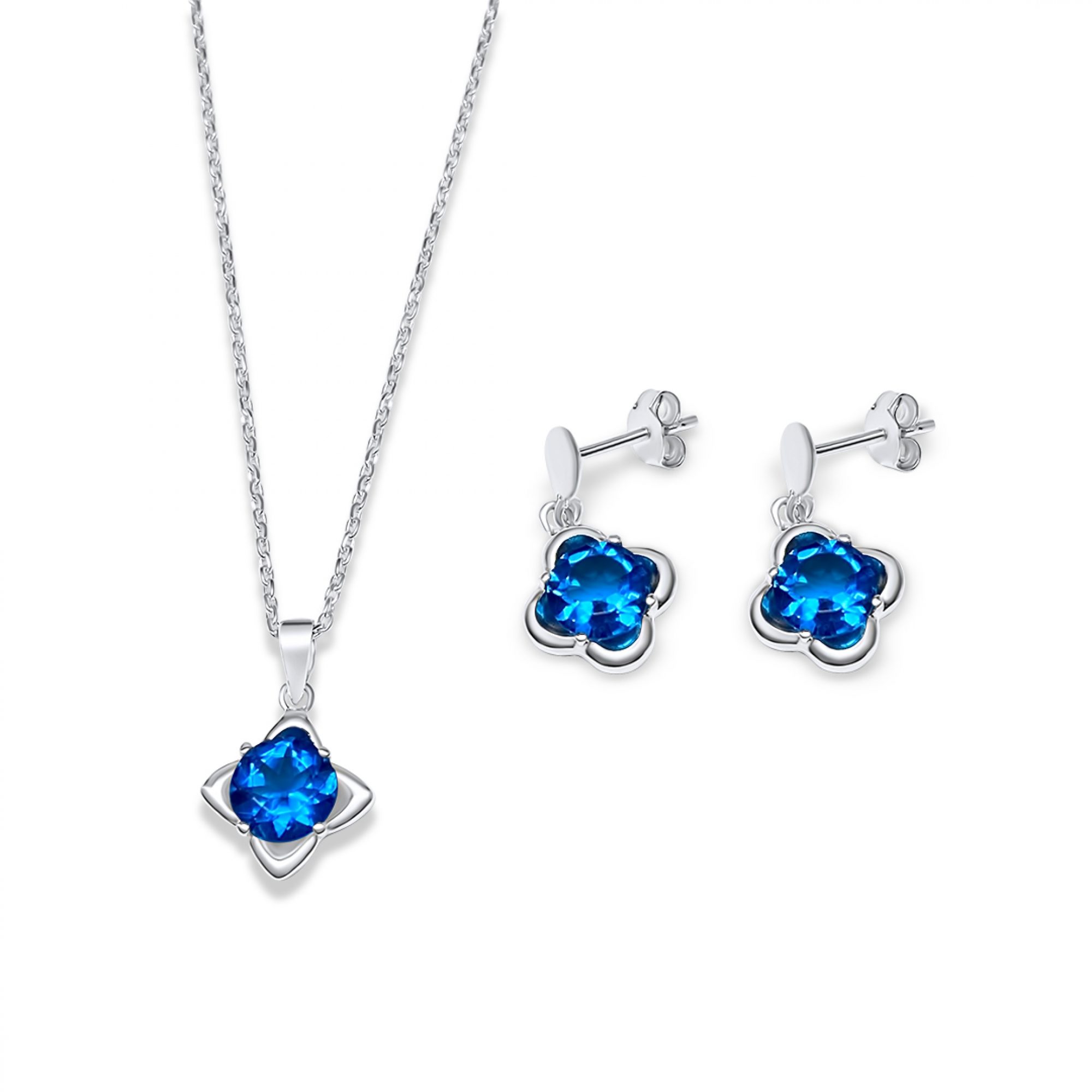 Set with aquamarine and zircon stones