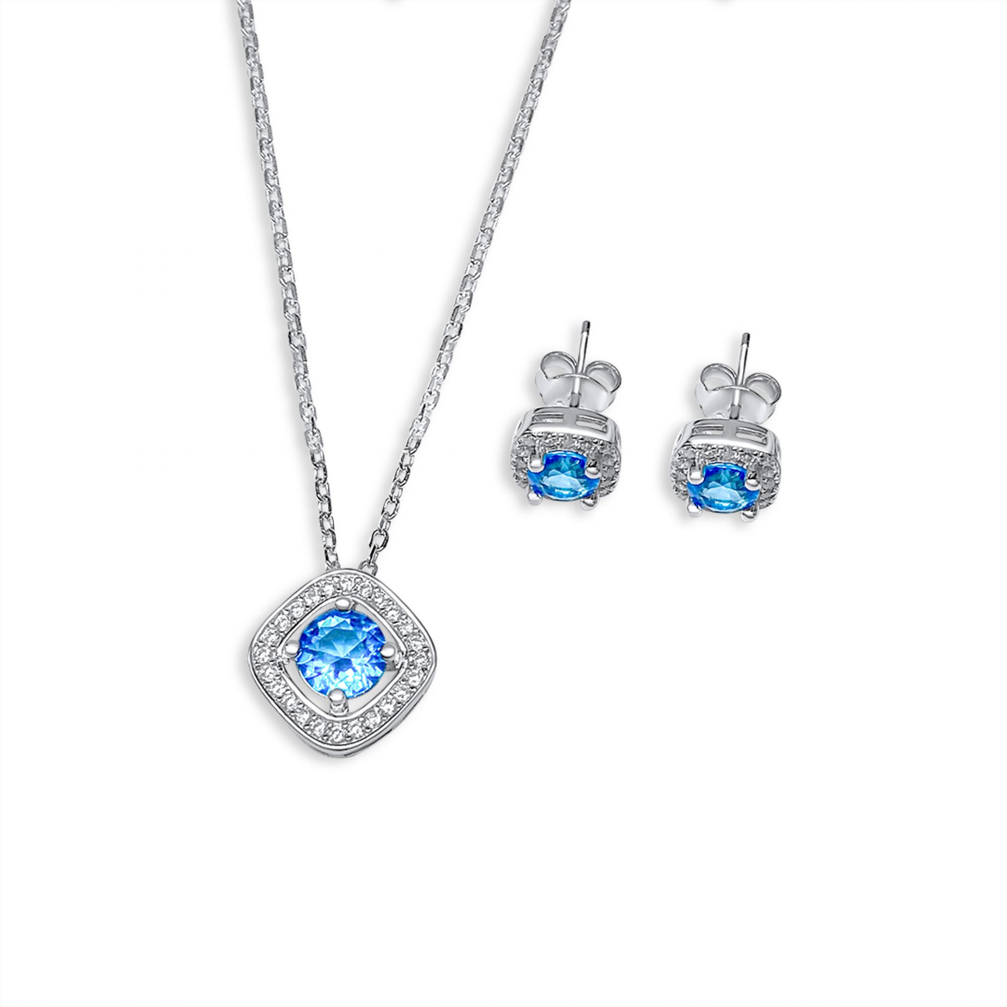 Set with aquamarine and zircon stones