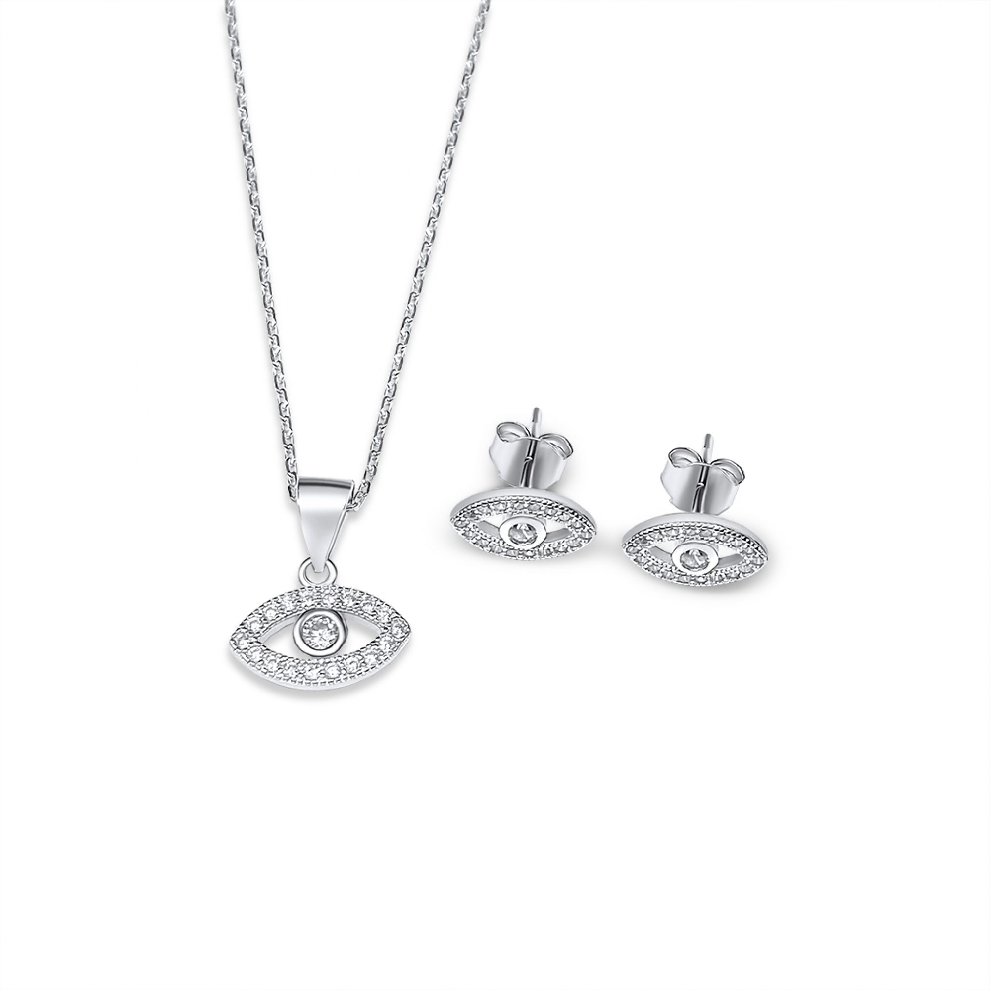 Σετ κολιέ και σκουλαρίκια καρφωτά μάτι με πέτρες ζιργκόν