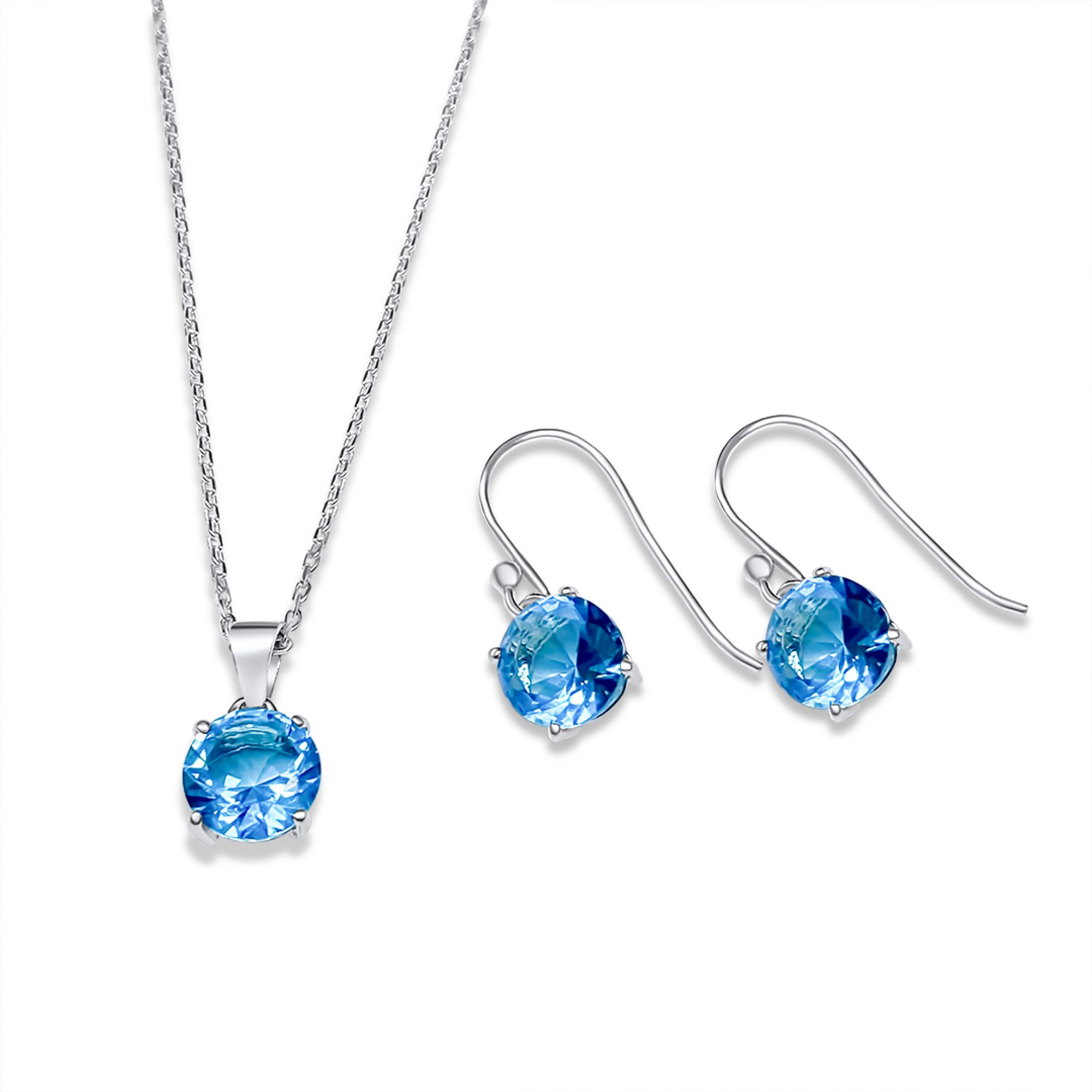 Σετ κολιέ και σκουλαρίκια κρεμαστά με πέτρες άκουα μαρίν