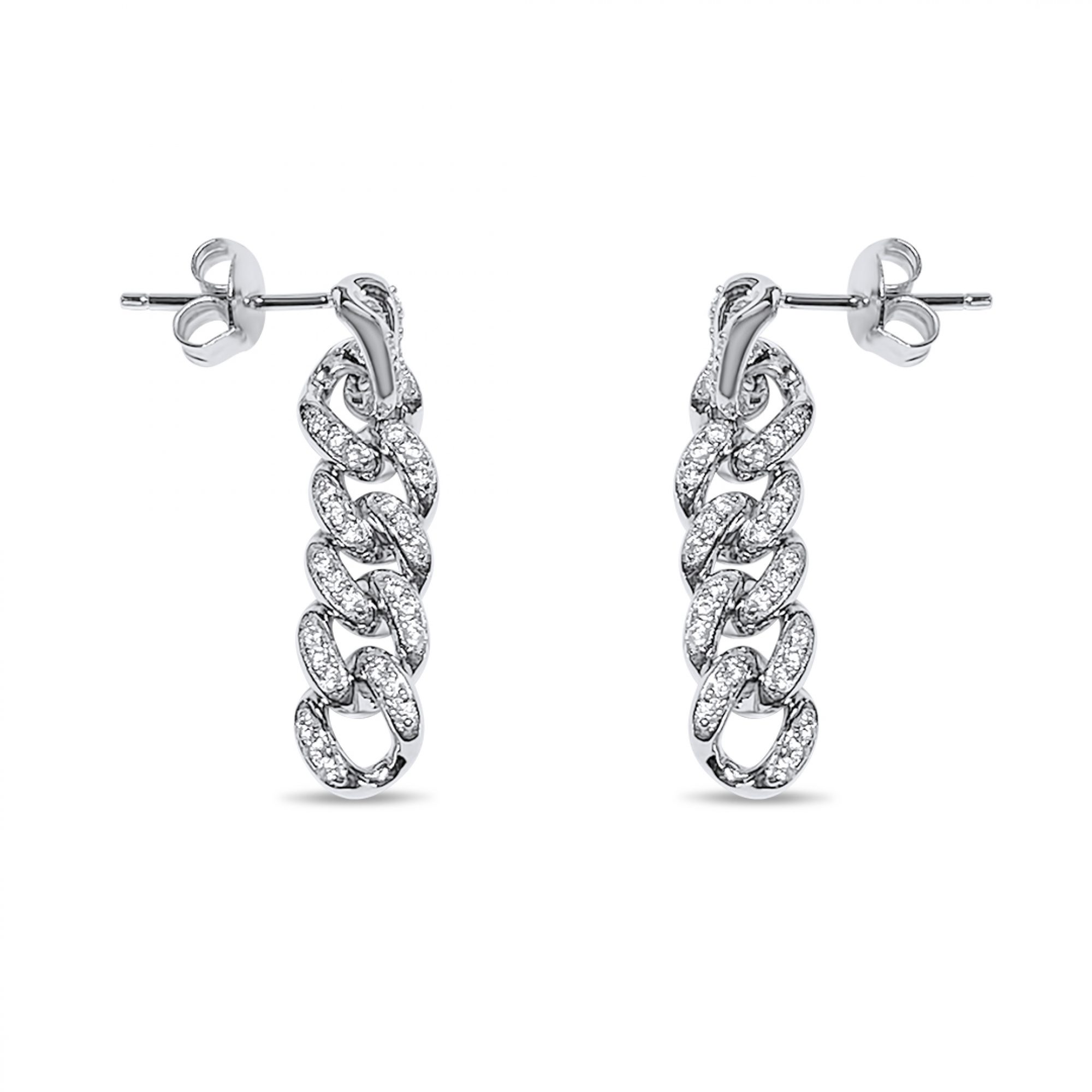 Silver chain earrings with zircon stones
