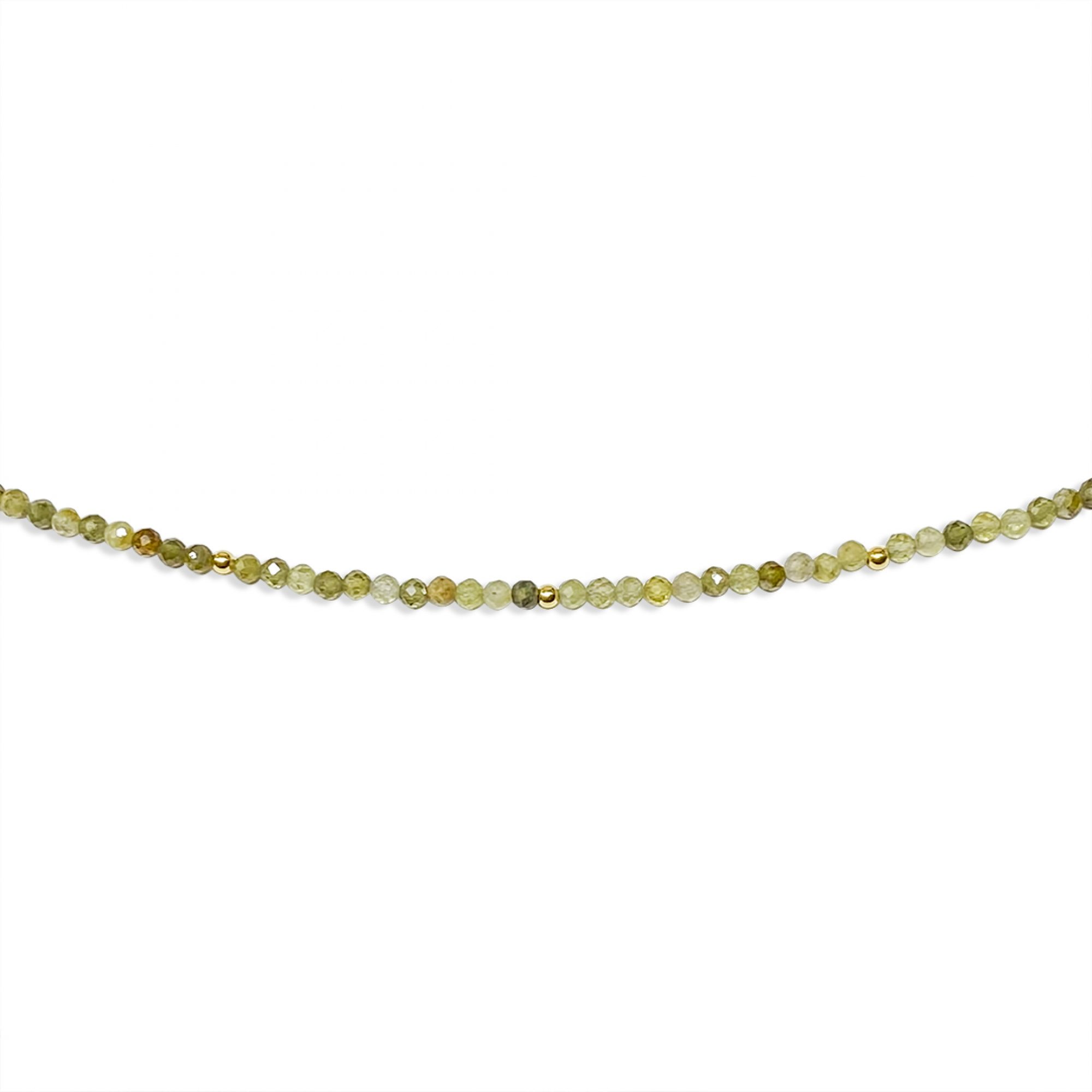 Gold plated anklet with green sapphire beads