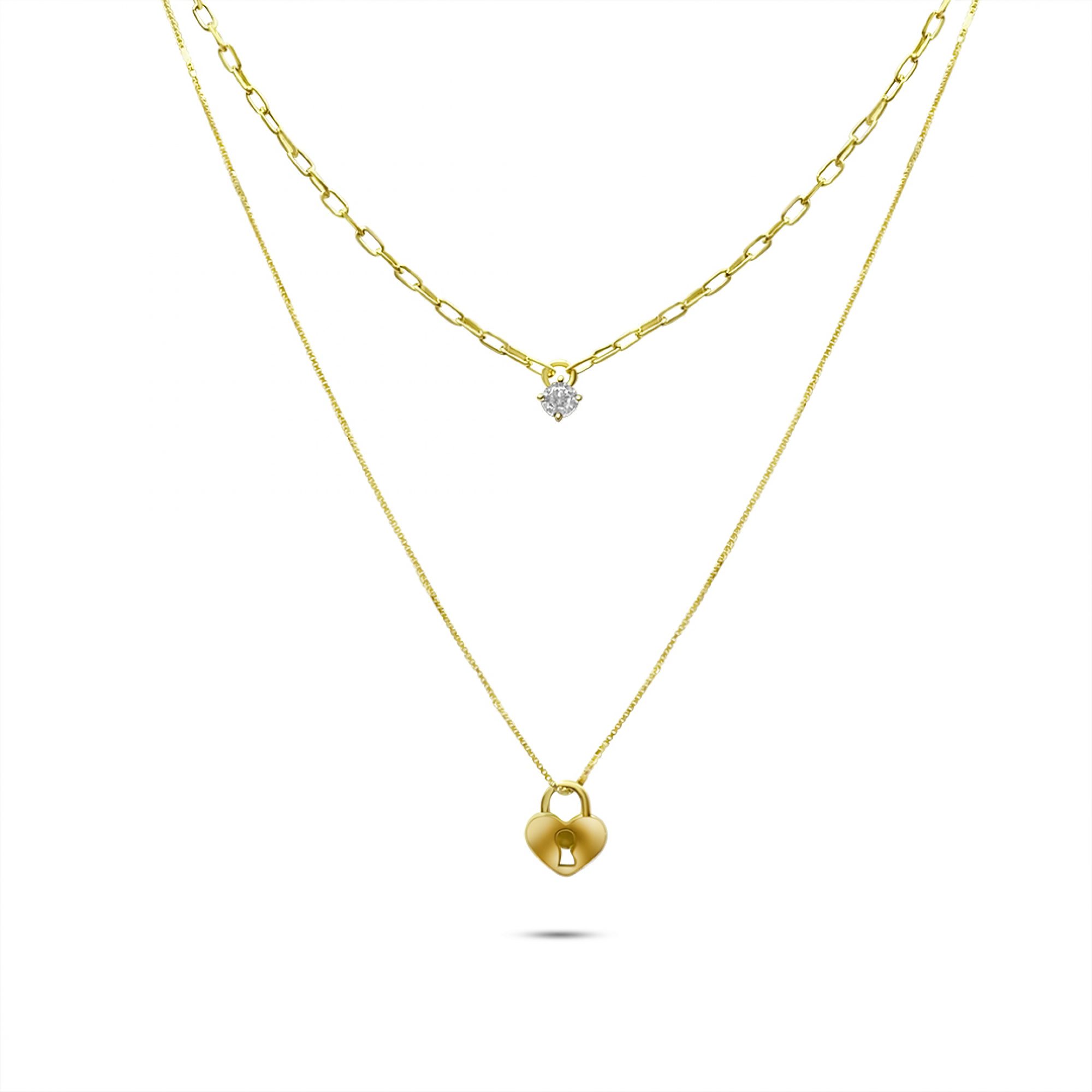 Double gold plated necklace with zircon stone