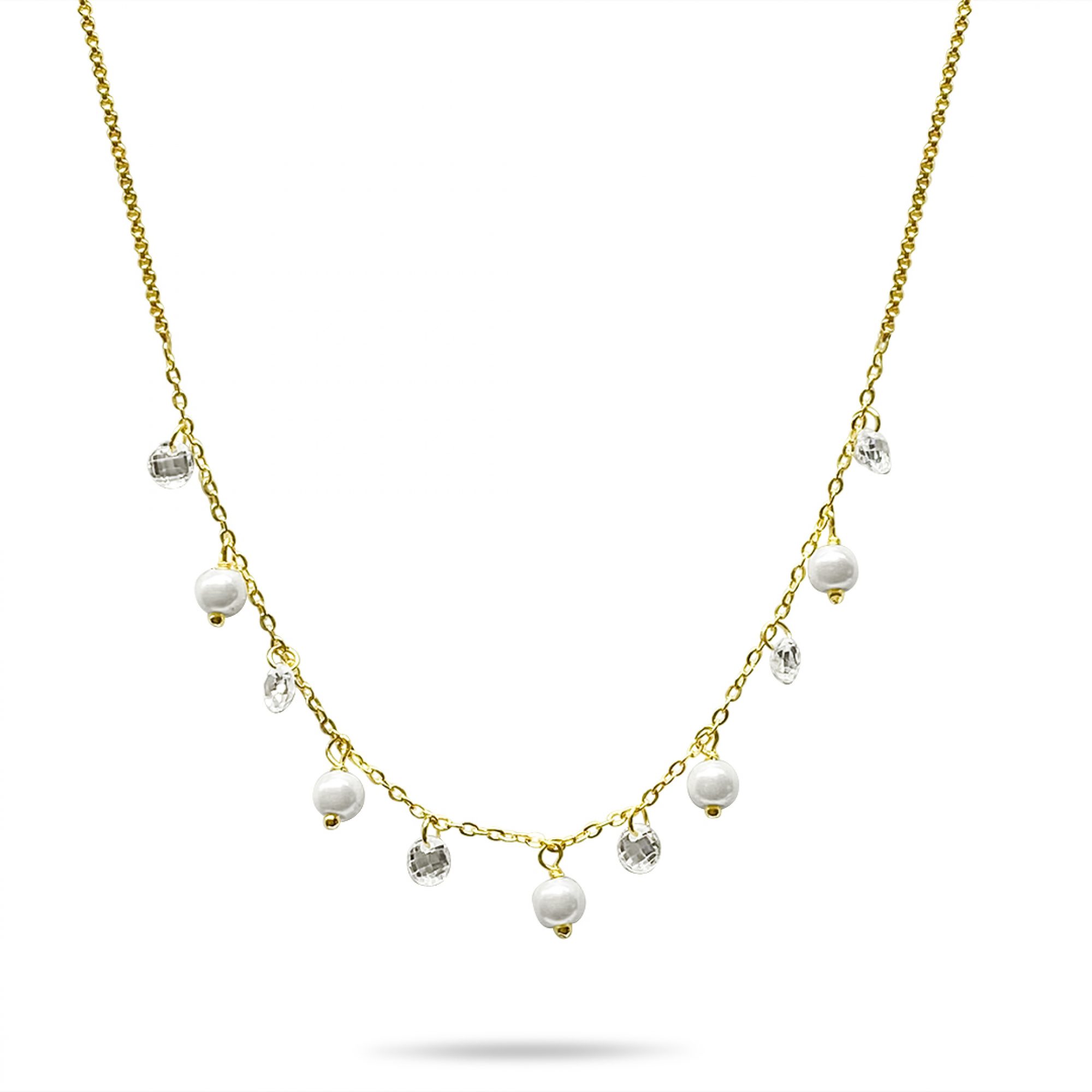 Gold plated necklace with zircon stones and pearls