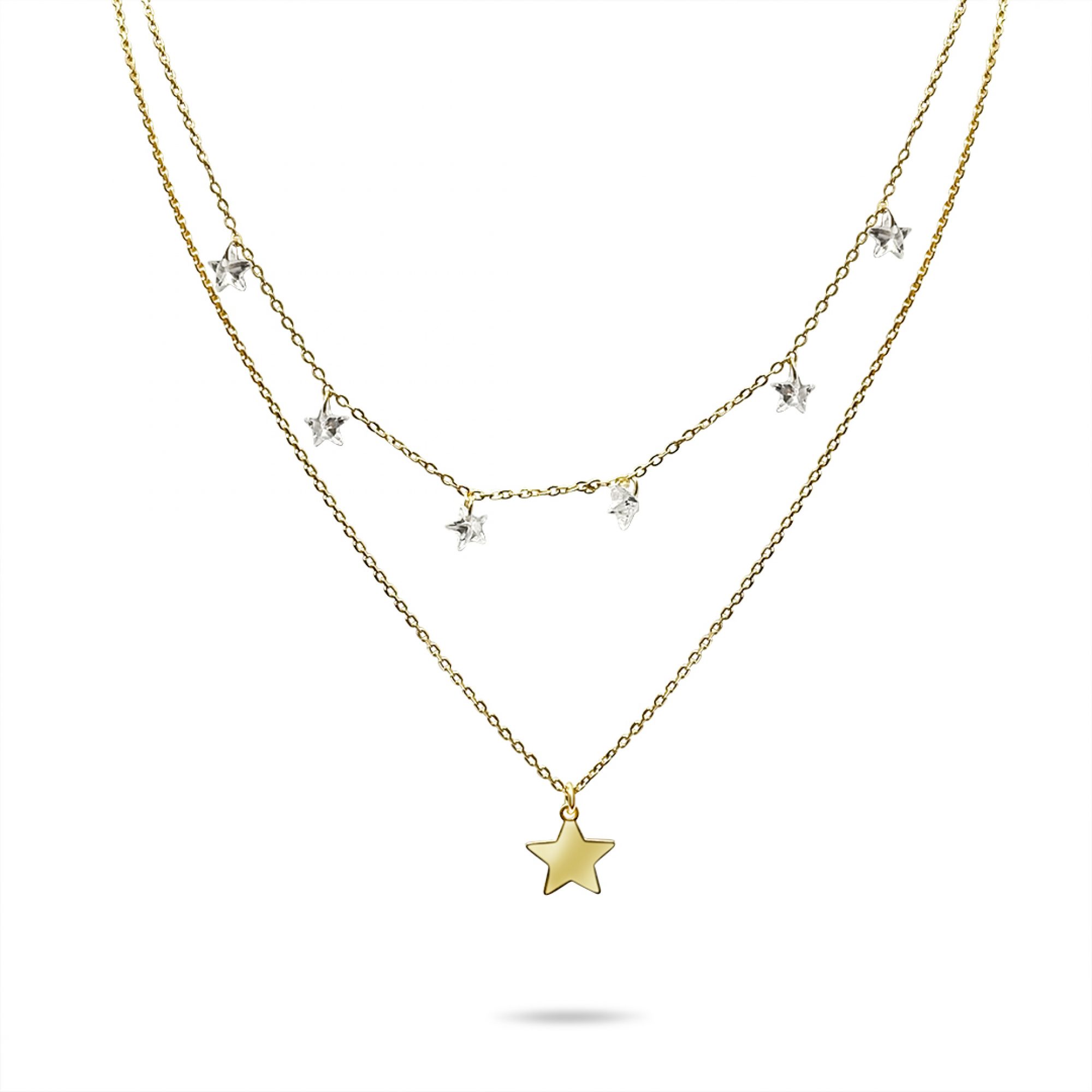 Double gold plated star necklace with zircon stones