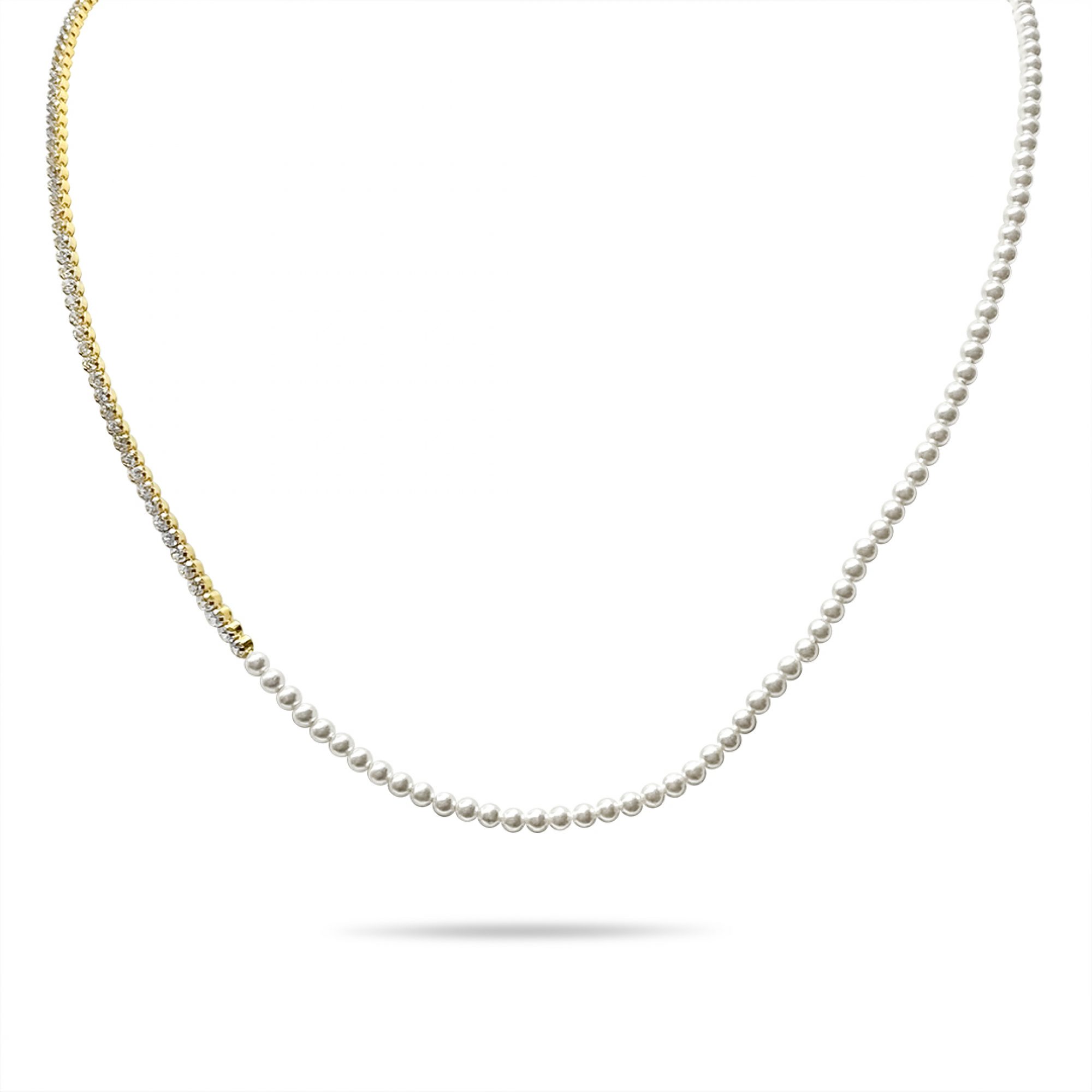 Gold plated necklace with zircon stones and pearls