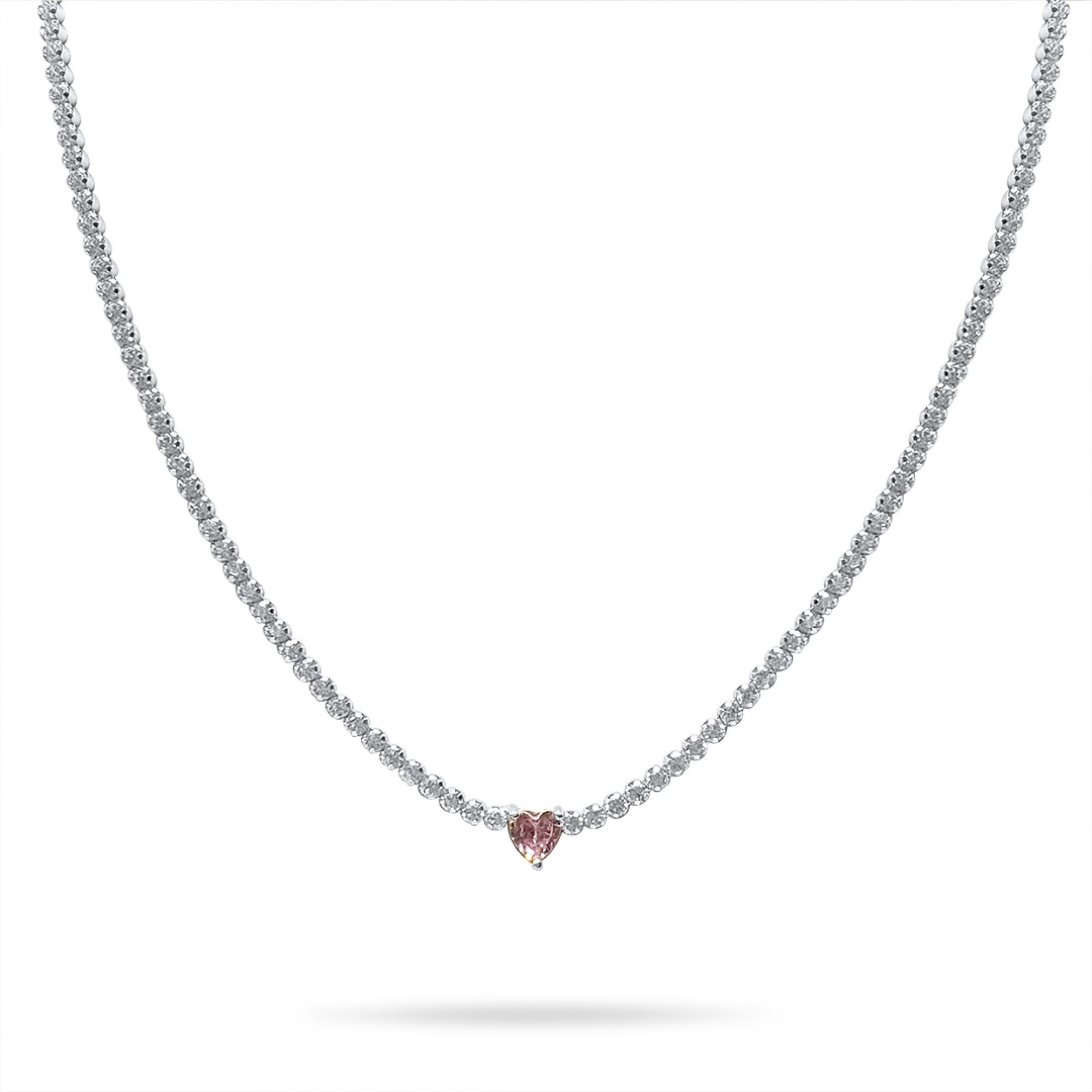 Heart necklace with zircon and pink quartz stones