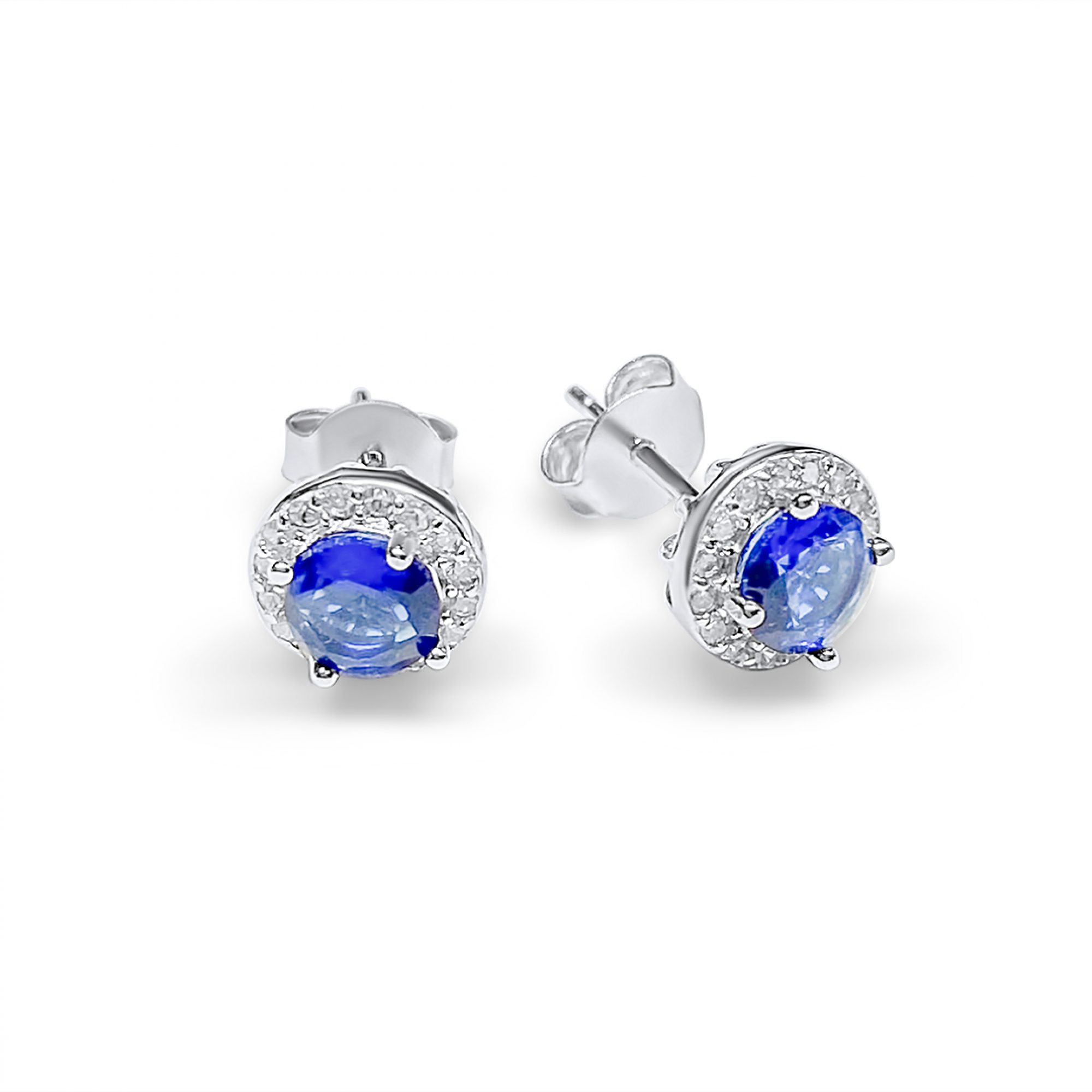 Silver stud earrings with sapphire and zircon stones