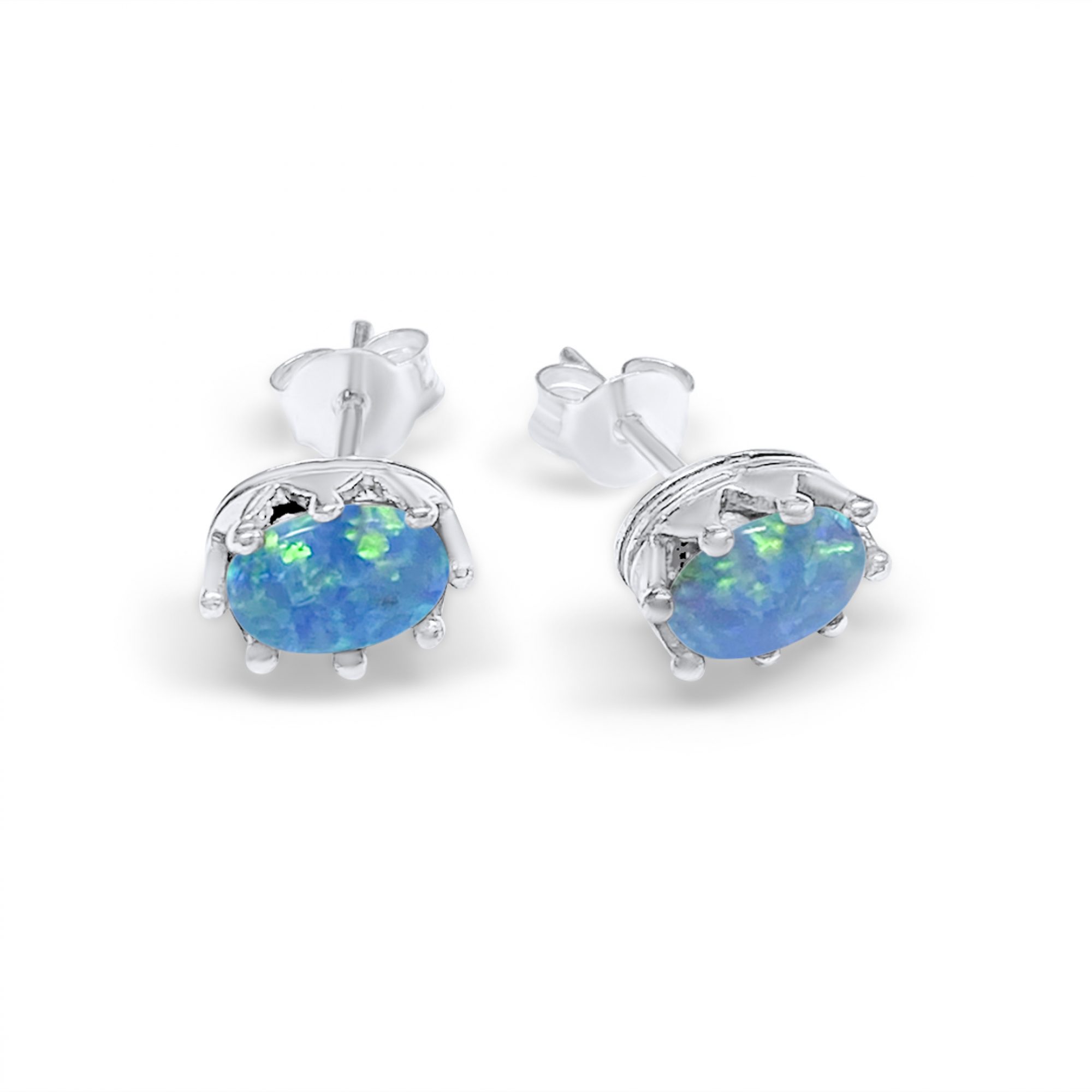 Silver stud earrings with opal stone