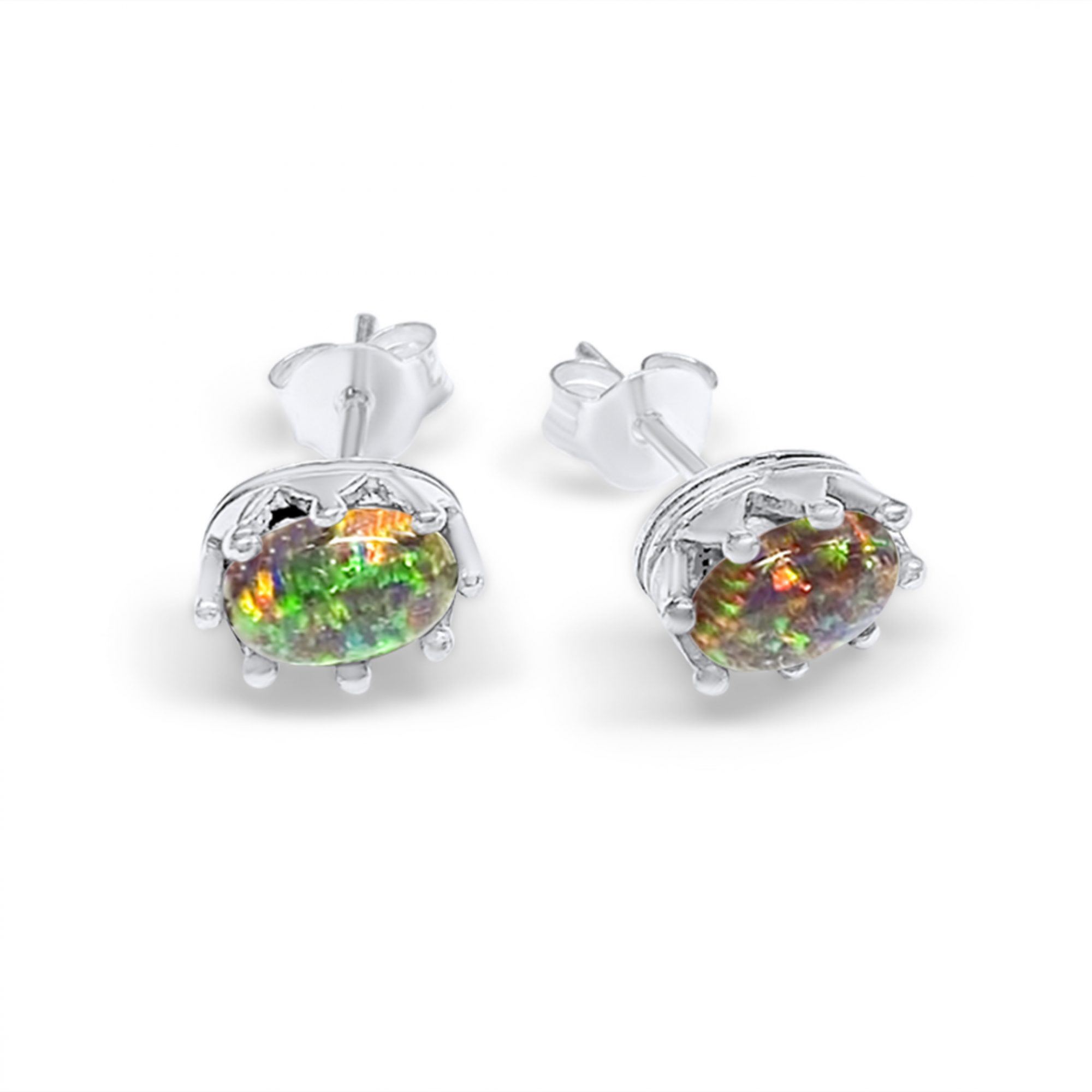 Silver stud earrings with opal stone