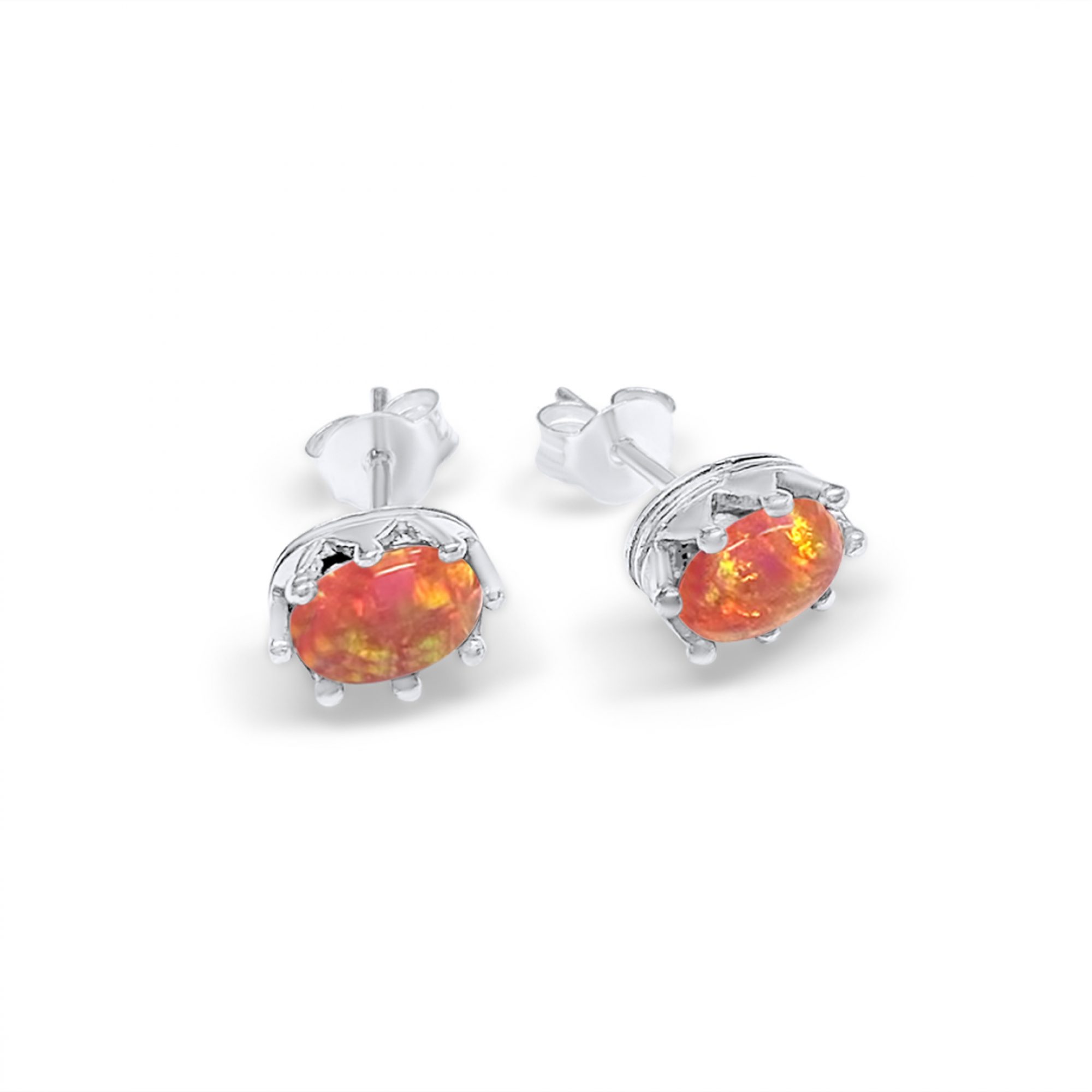 Silver stud earrings with opal stone