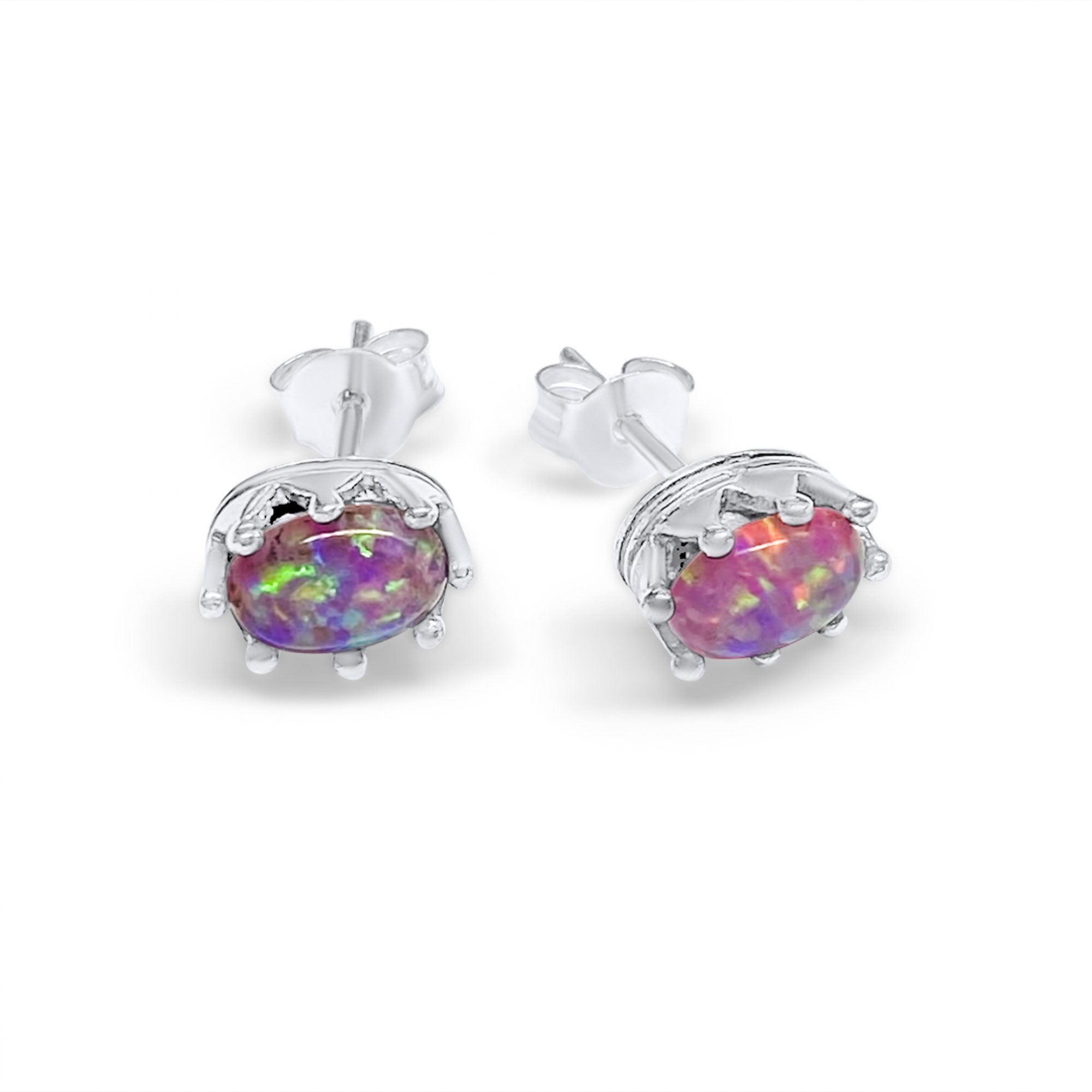 Silver stud earrings with opal stone