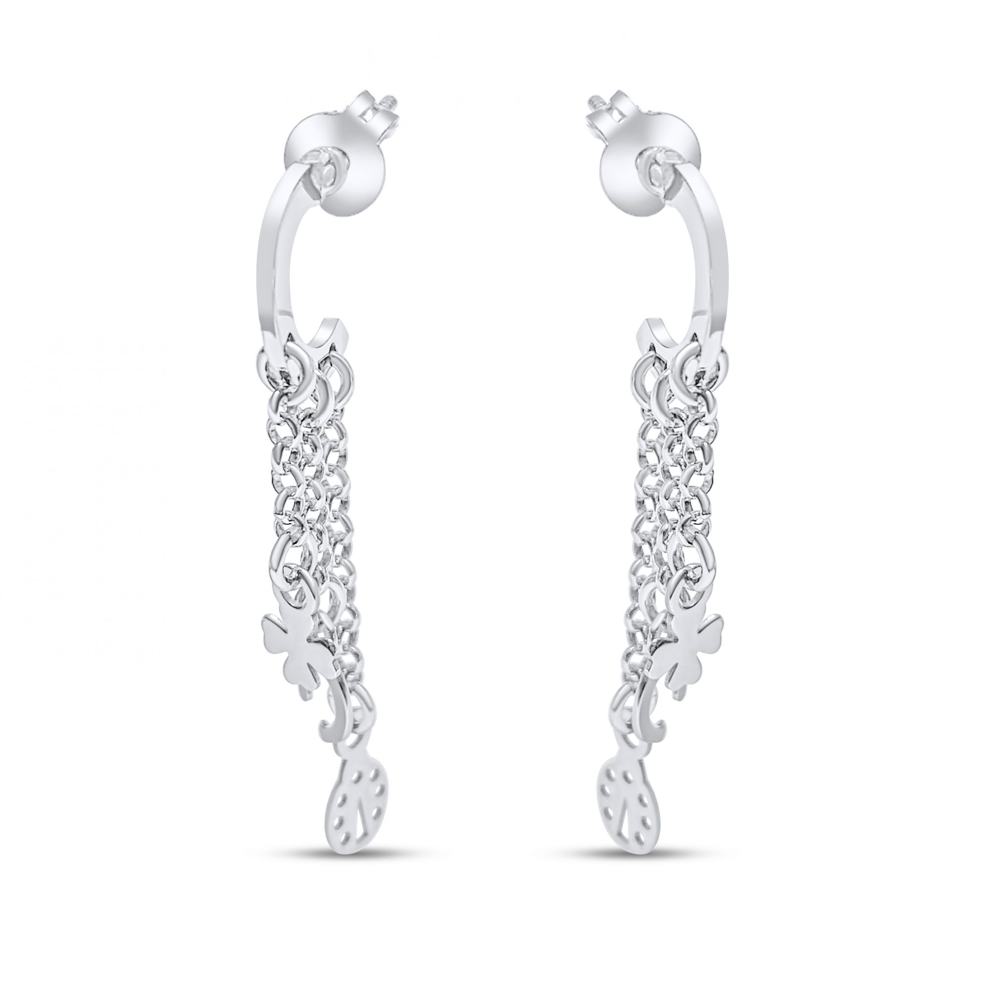 Ασημένια σκουλαρίκια με κρεμαστές αλυσίδες και μοτιφάκια