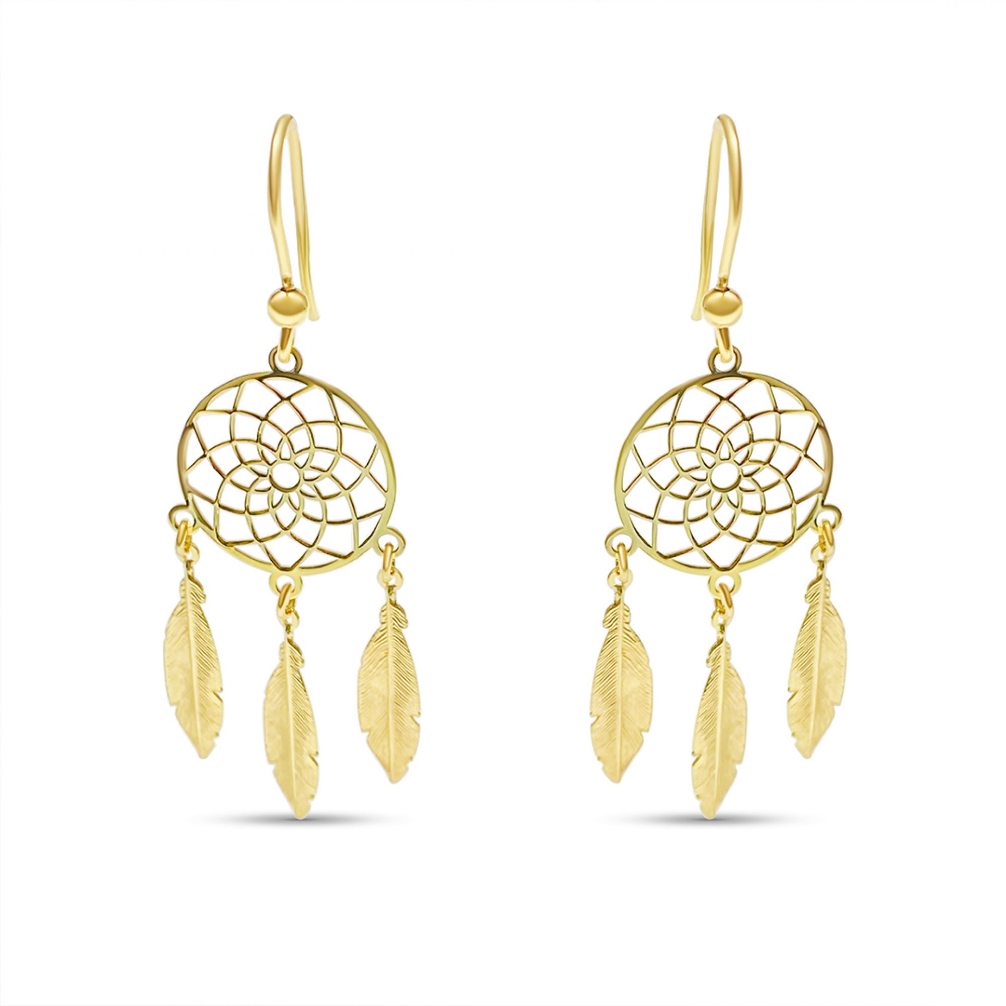 Gold plated dream catcher earrings