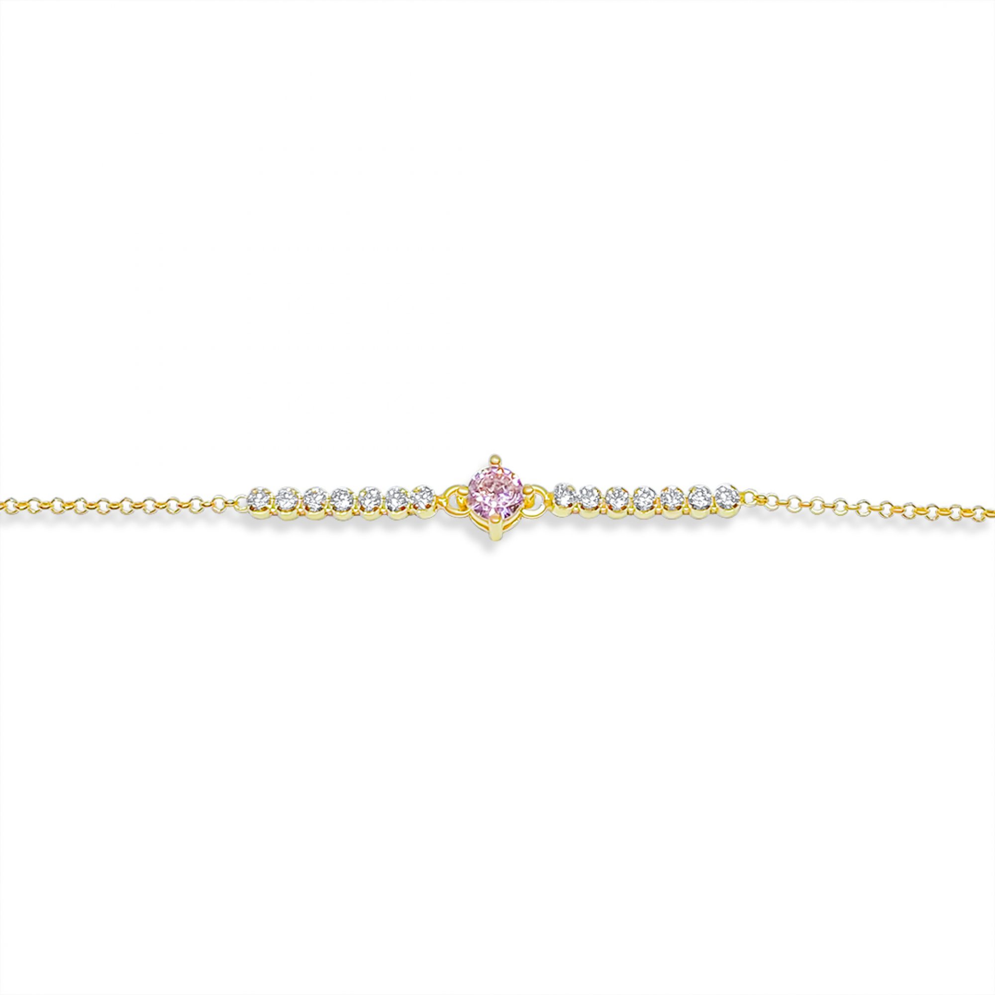 Gold plated bracelet with zircon and pink quartz stones 