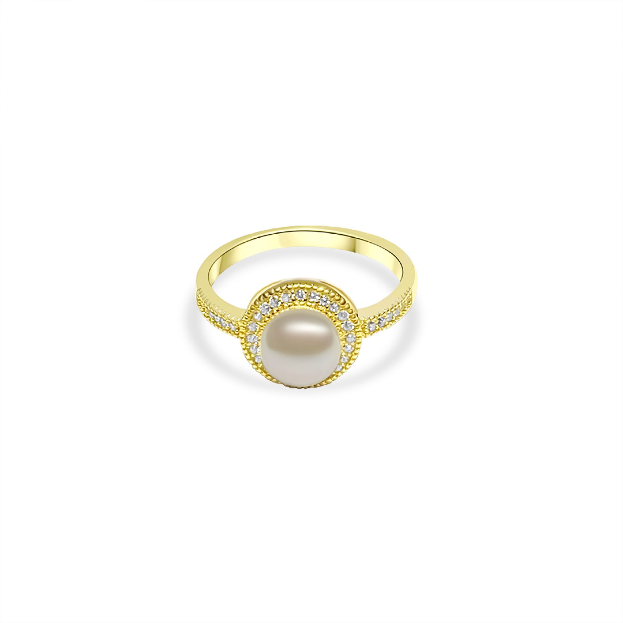 Gold plated ring with pearl and zircon stones