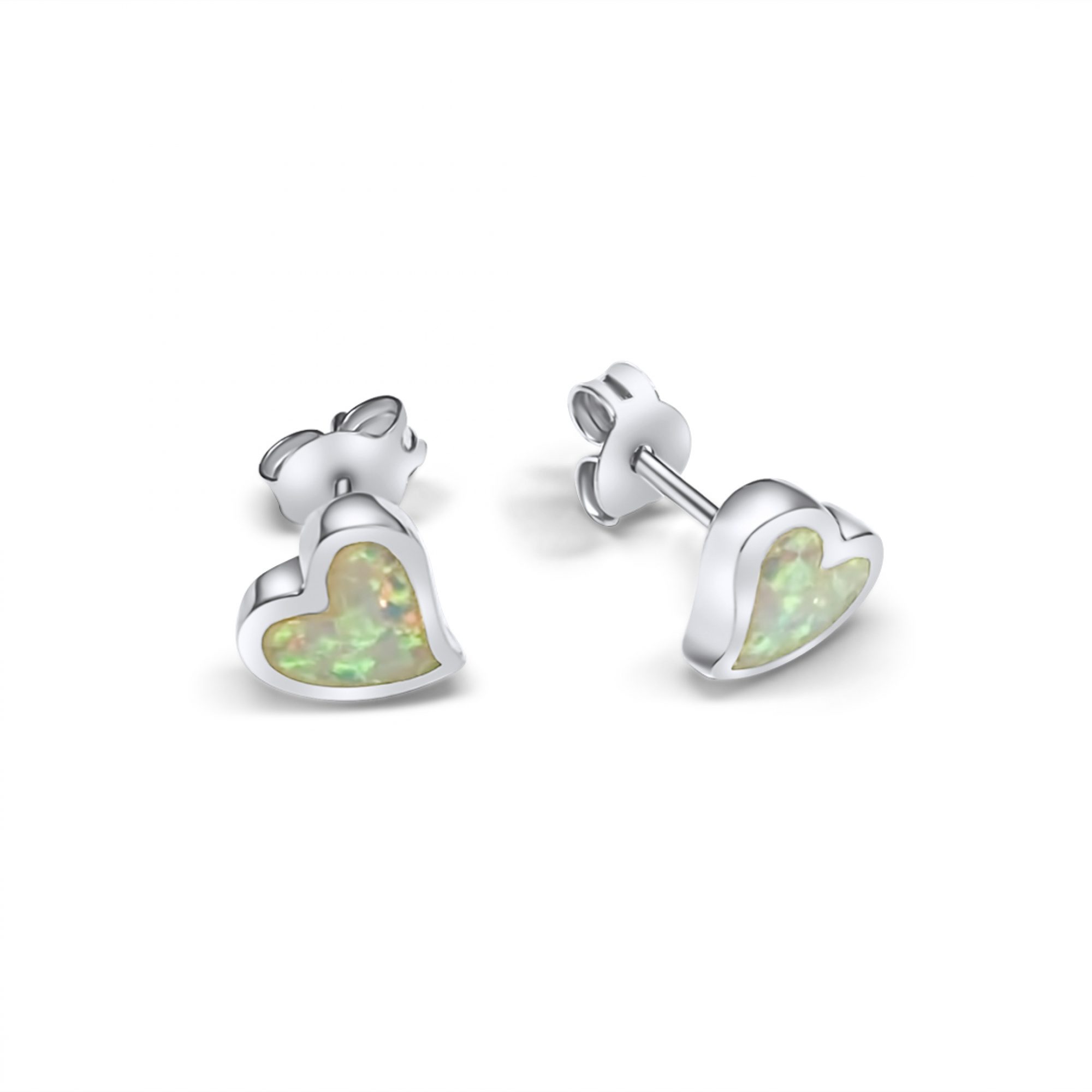 Stud heart earrings with white opal