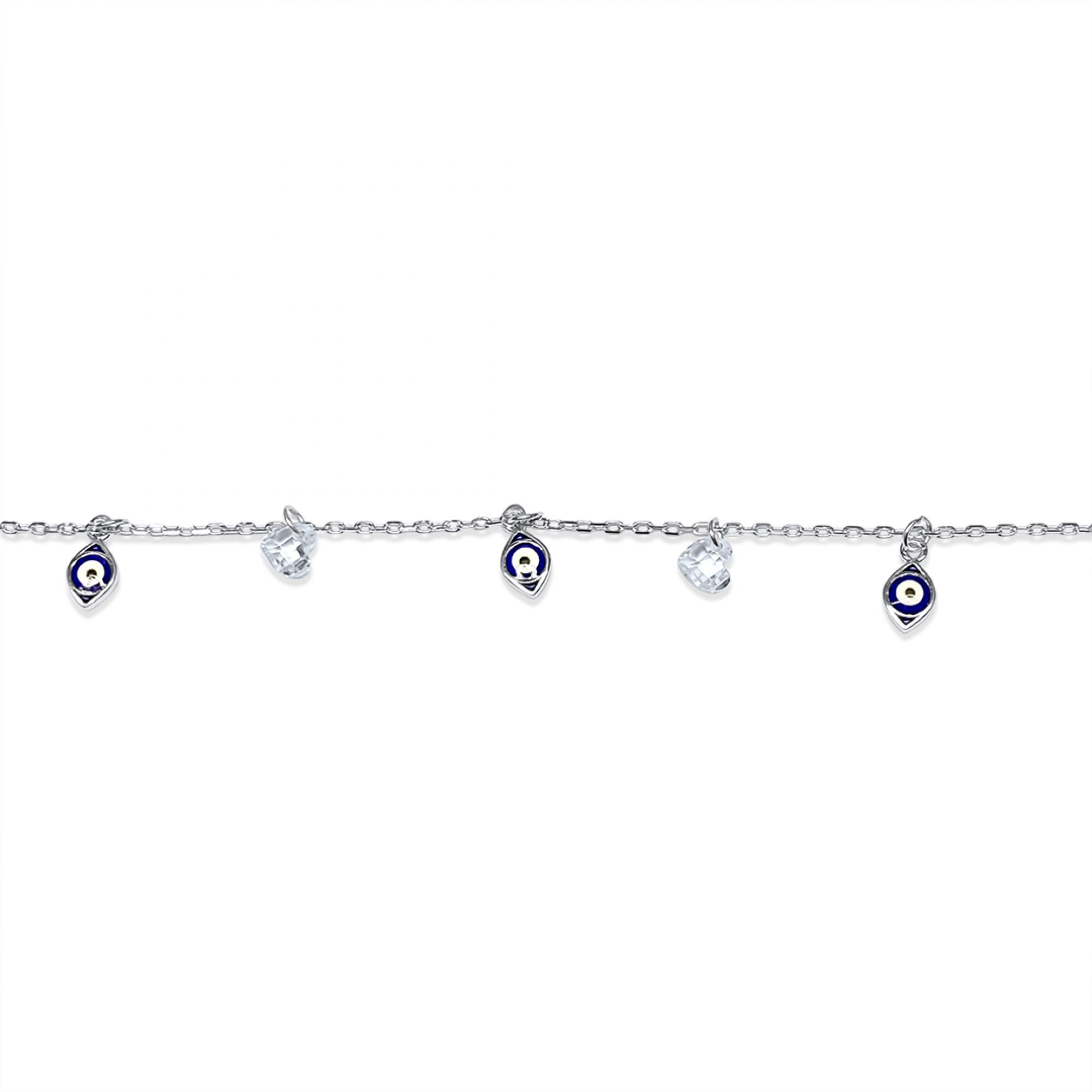 Anklet with eye and zircon hearts dangles