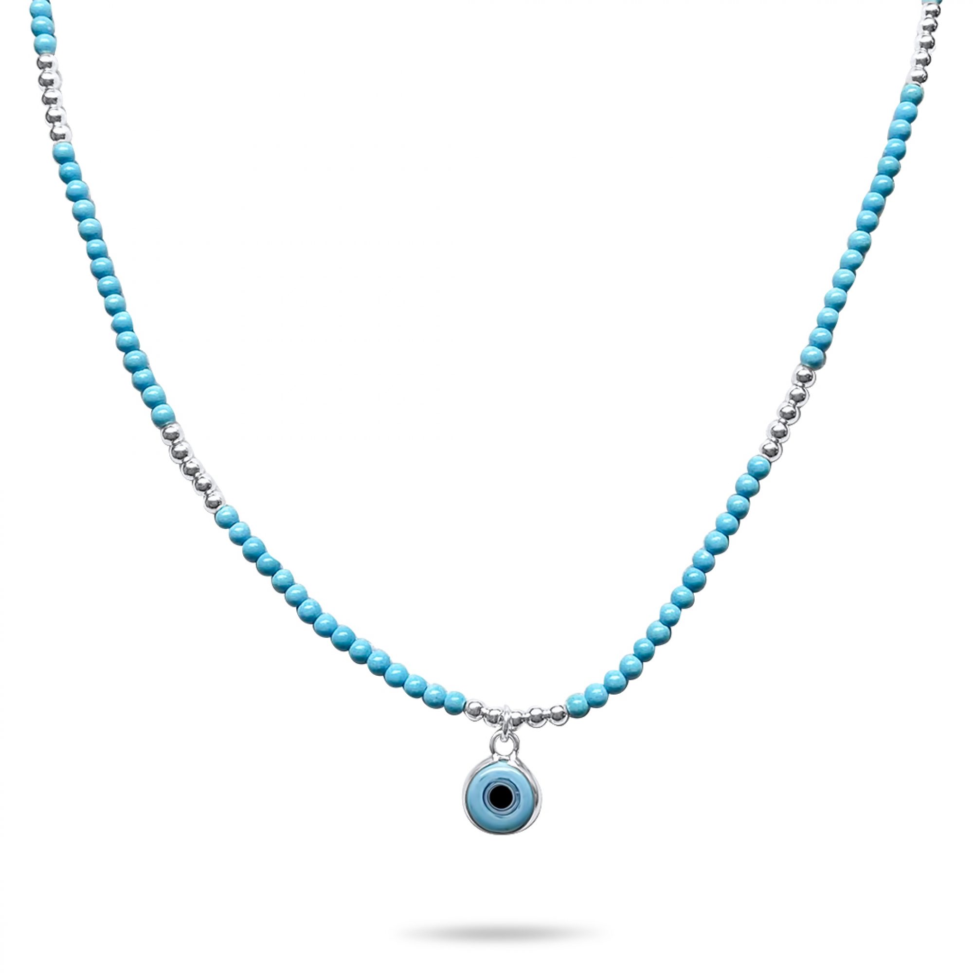 Silver eye necklace with turquoise beads