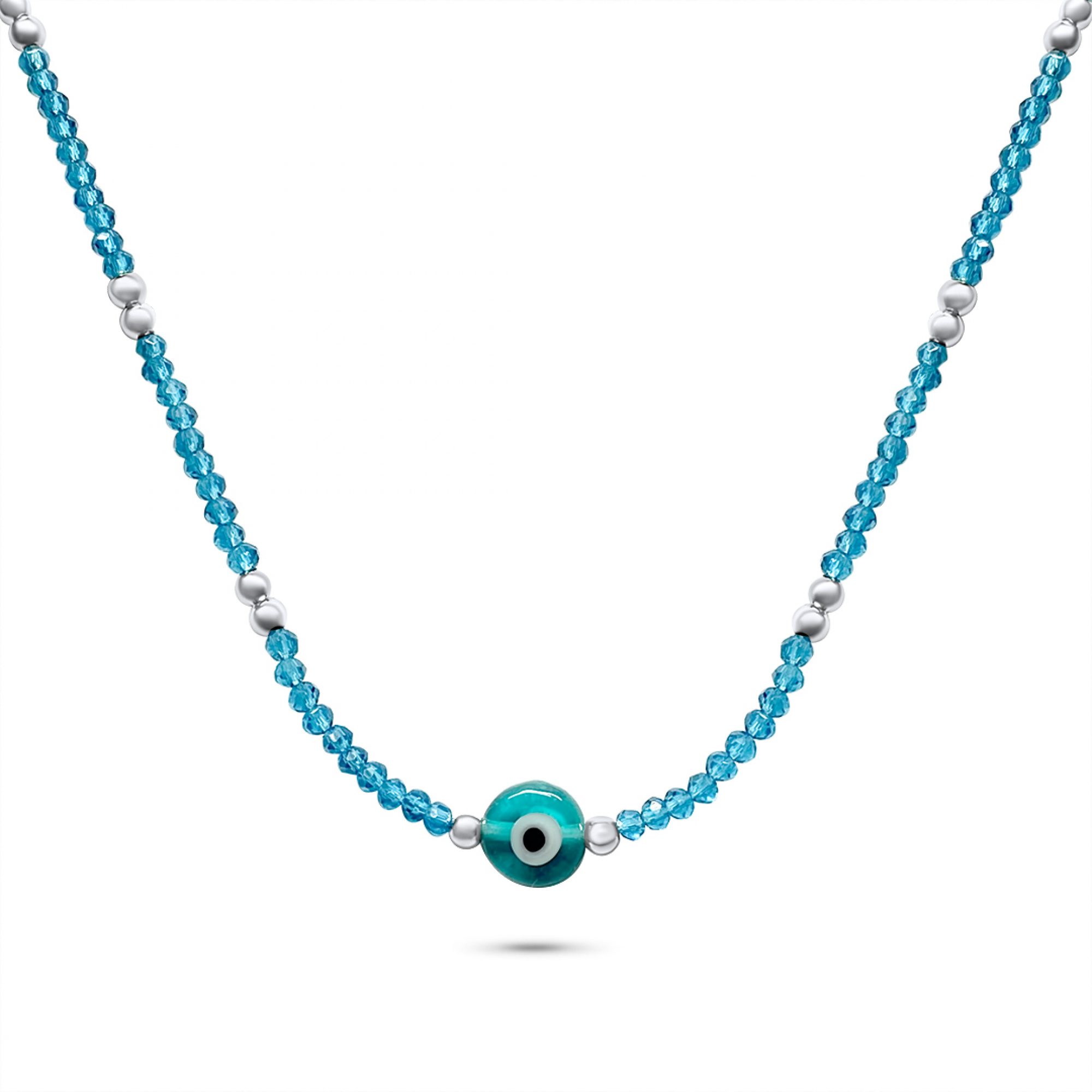Κολιέ με μάτι και χάντρες άκουα μαρίν