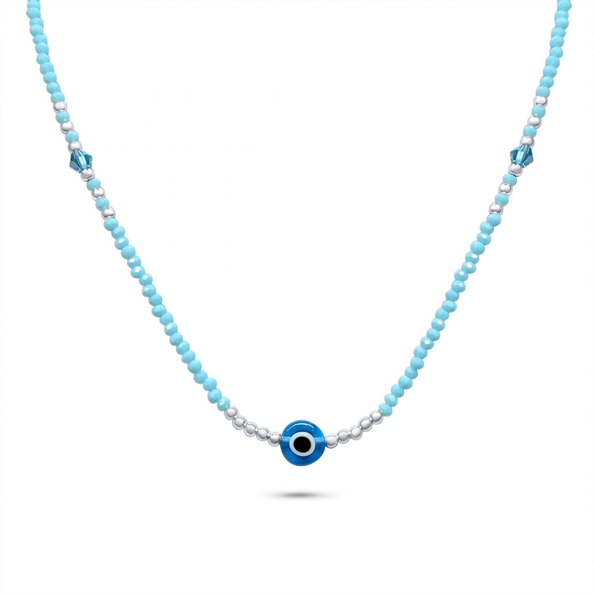 Silver eye necklace with turquoise beads