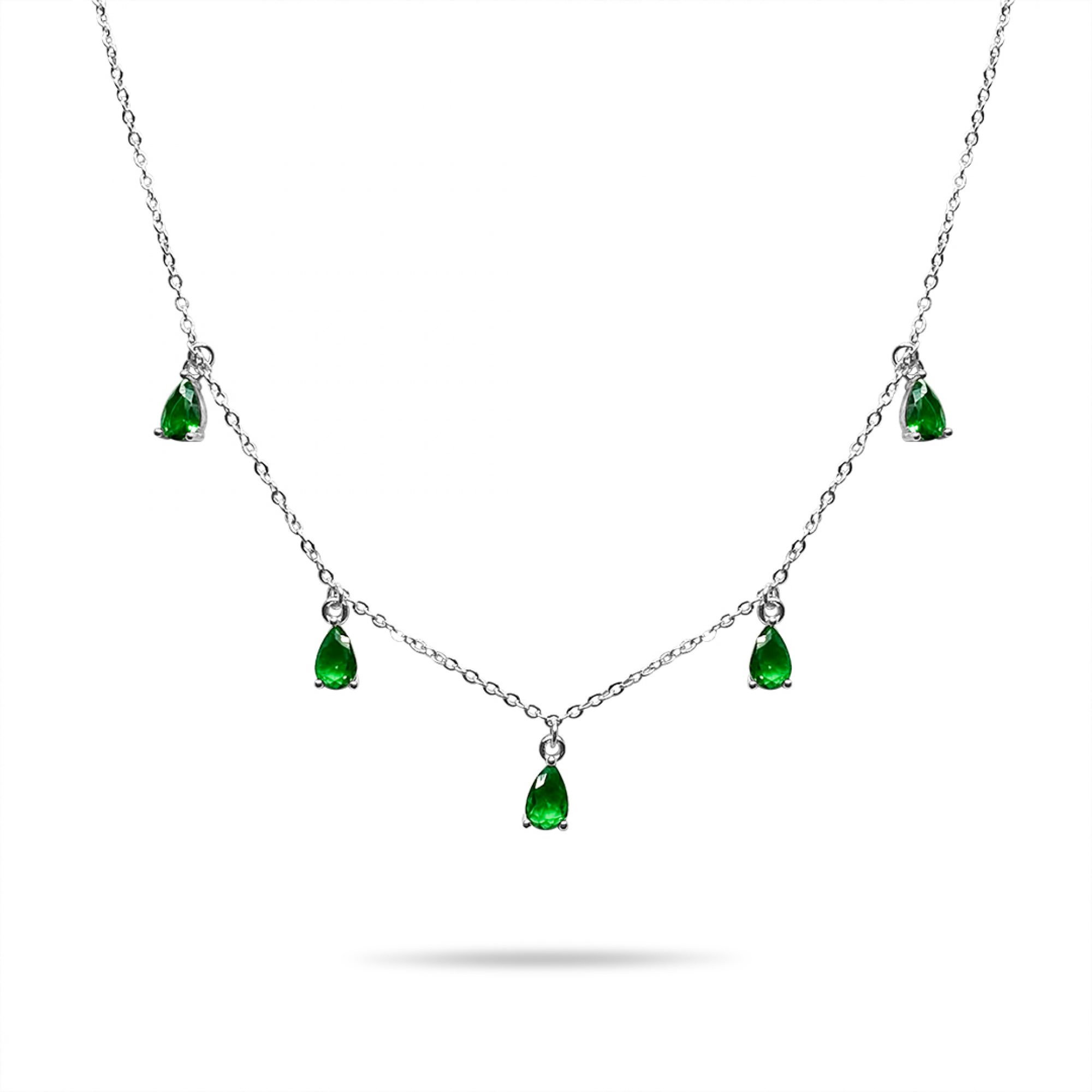 Silver necklace with emerald stones