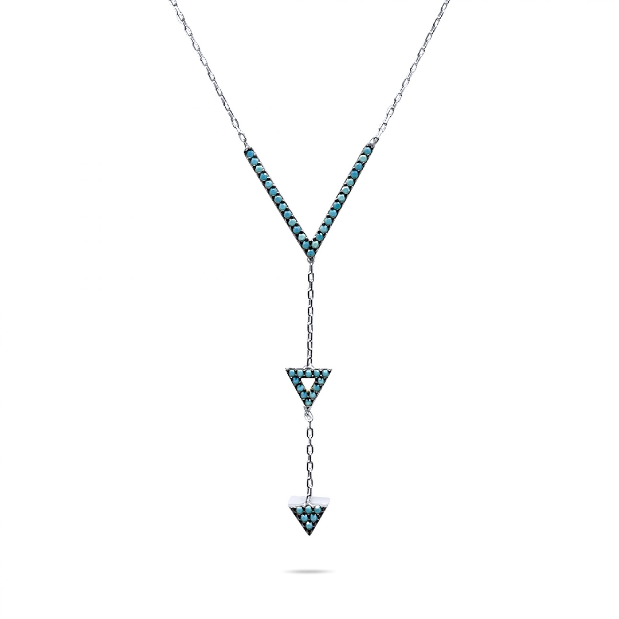 Y-style silver necklace with tirquoise stones