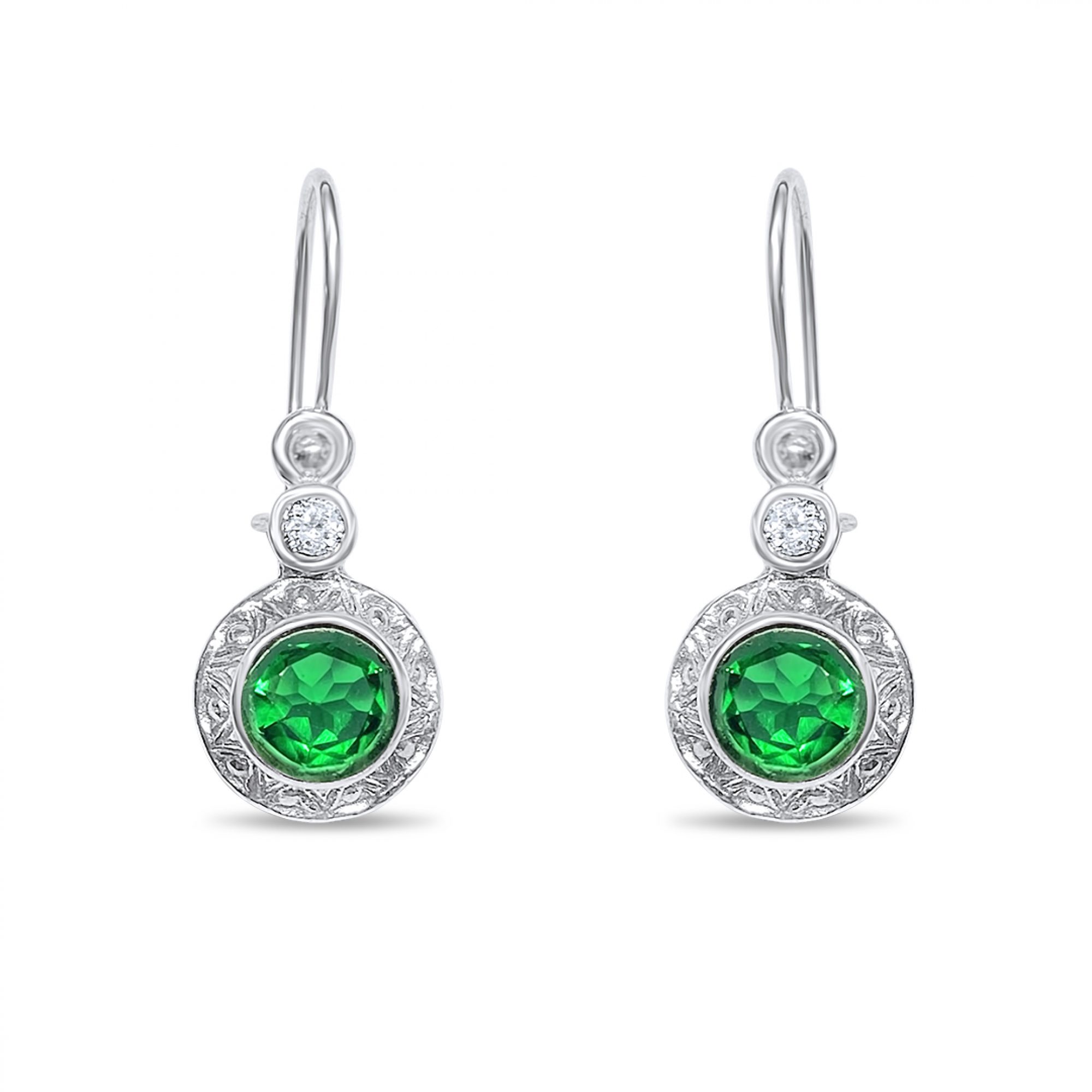 Oxidised earrings with emerald and zircon stones