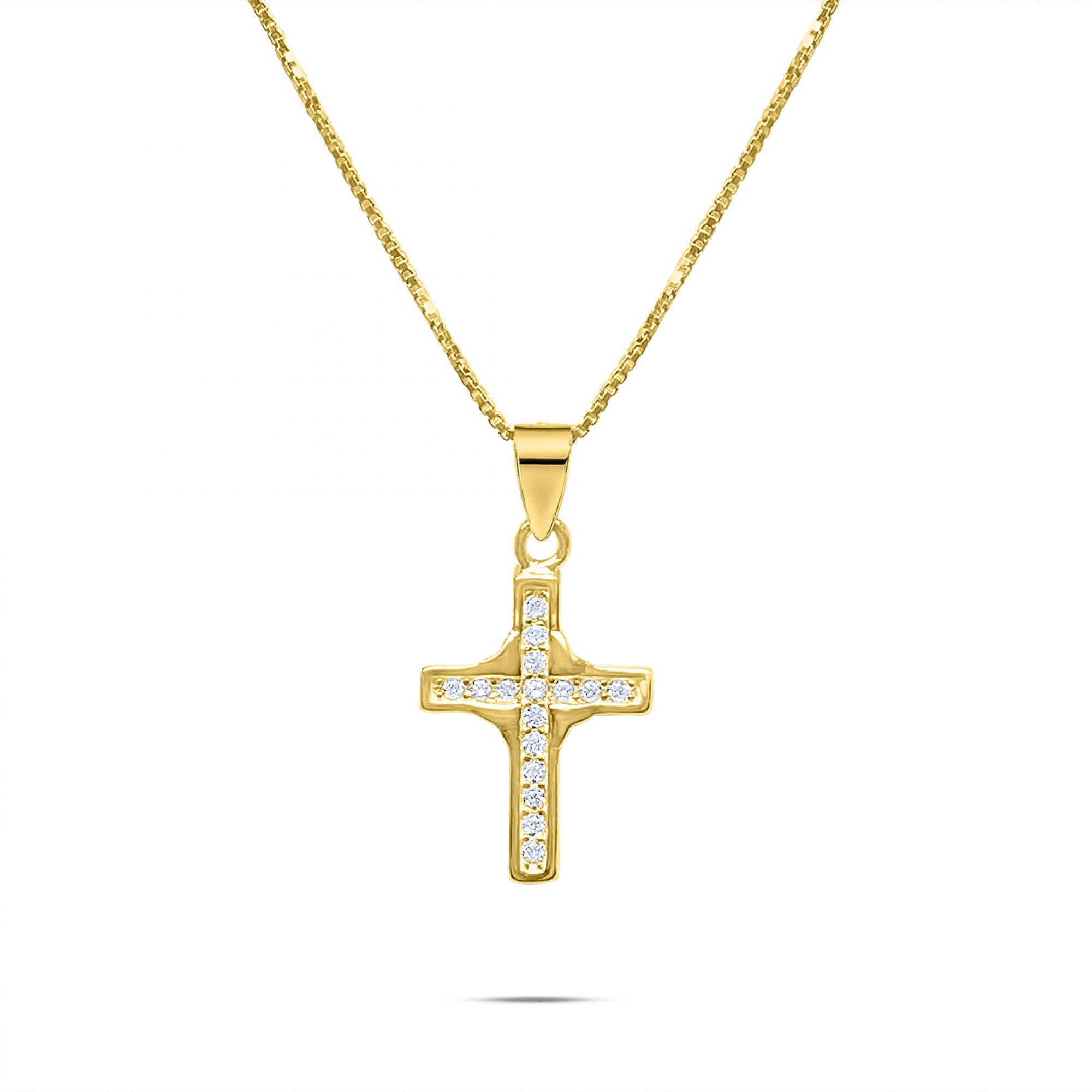 Gold plated cross necklace with zircon stones