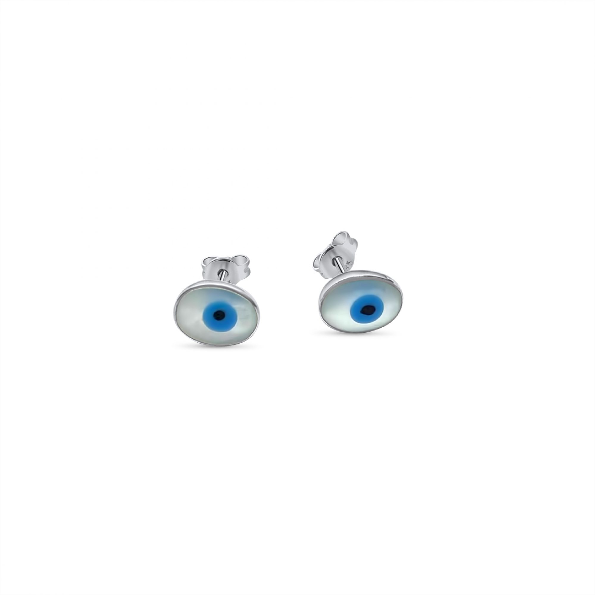 Eye stud earrings with mother of pearl