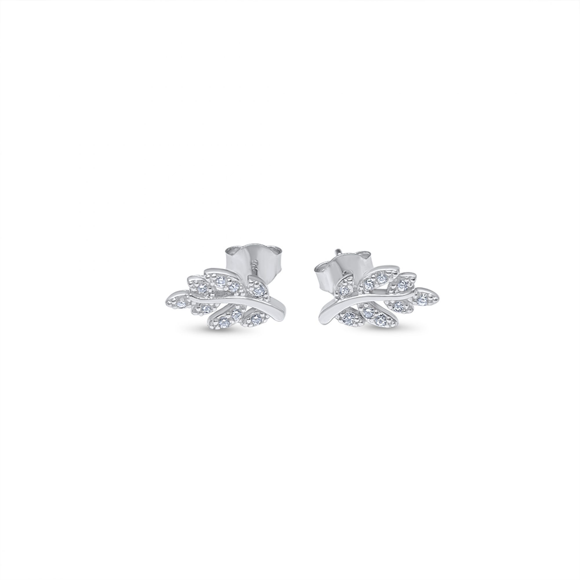 Olive branch stud earrings with zircon stones