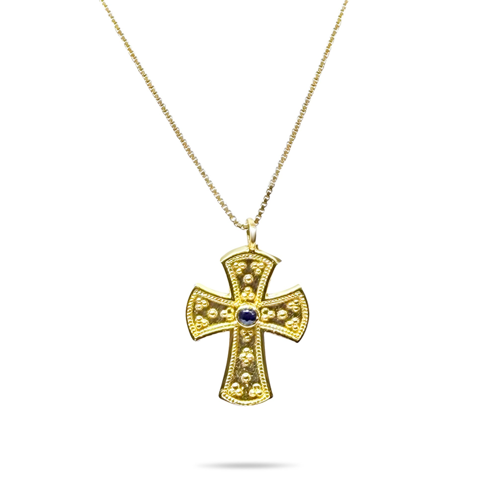 Σταυρός επίχρυσος με ζαφείρι πέτρα